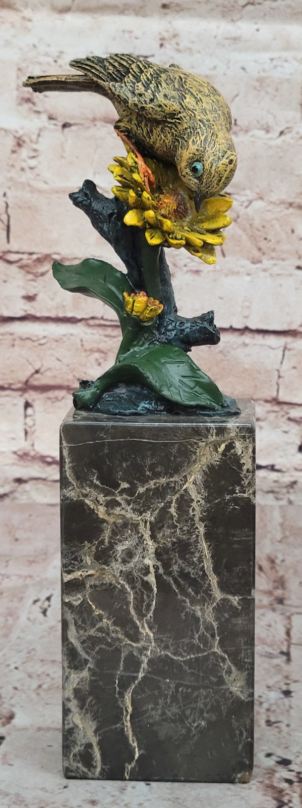 Art Deco Special Patina Love Bird Dove Bronze Sculpture Marble Base Figurine