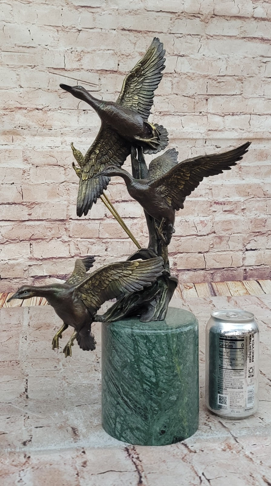Handcrafted bronze sculpture SALE Hun Marble Art Cabin Wildlife Flight In Duck
