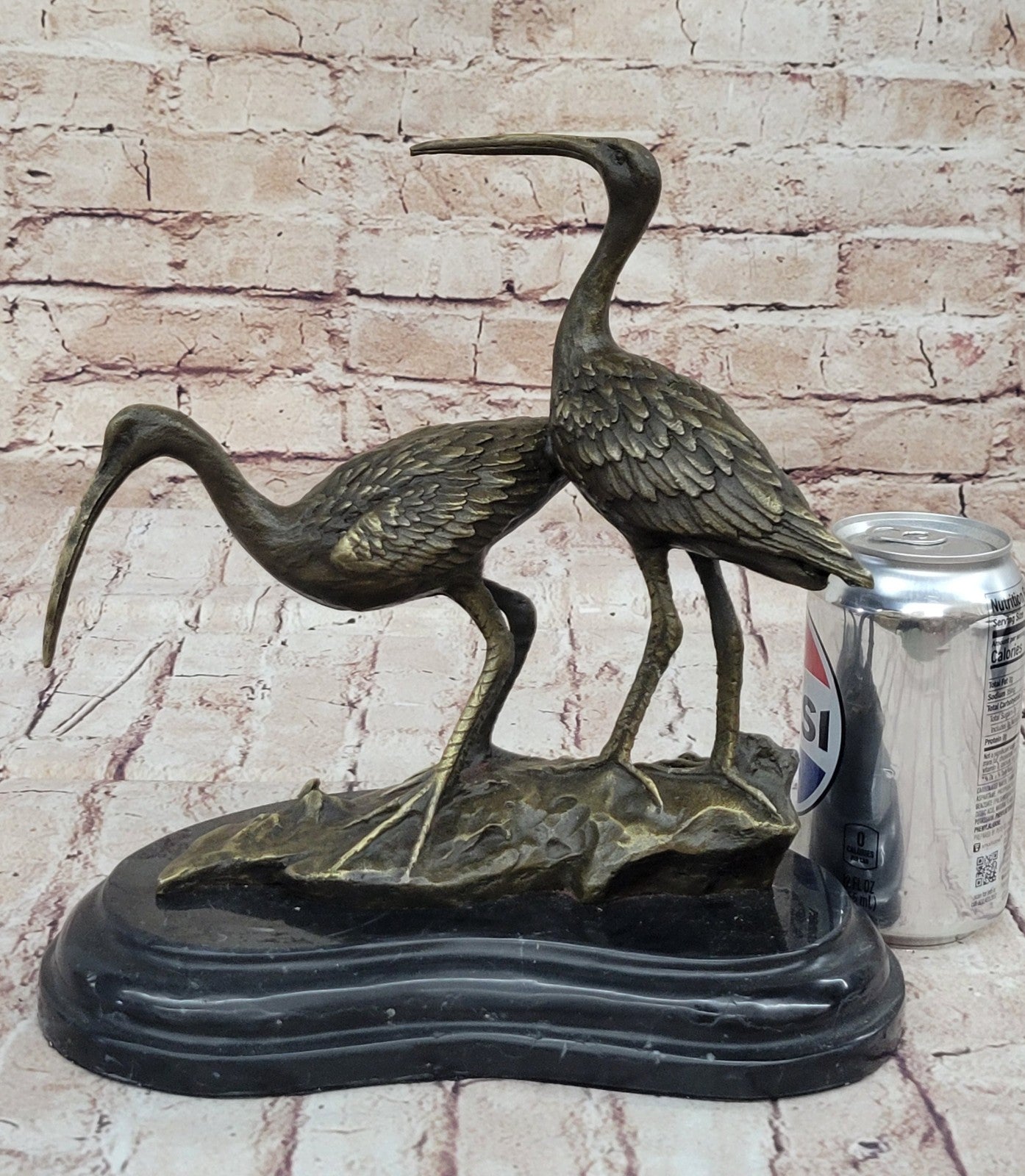 Art Deco Hand Made Two Cranes birds Wildlife Bronze sculpture Lost wax Method
