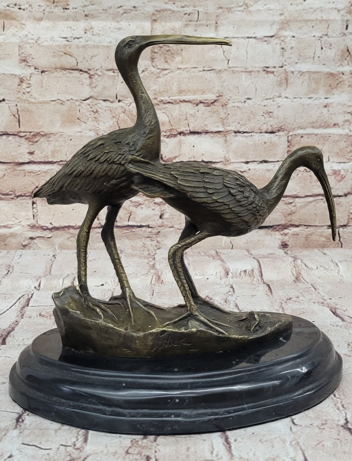 Art Deco Hand Made Two Cranes birds Wildlife Bronze sculpture Lost wax Method