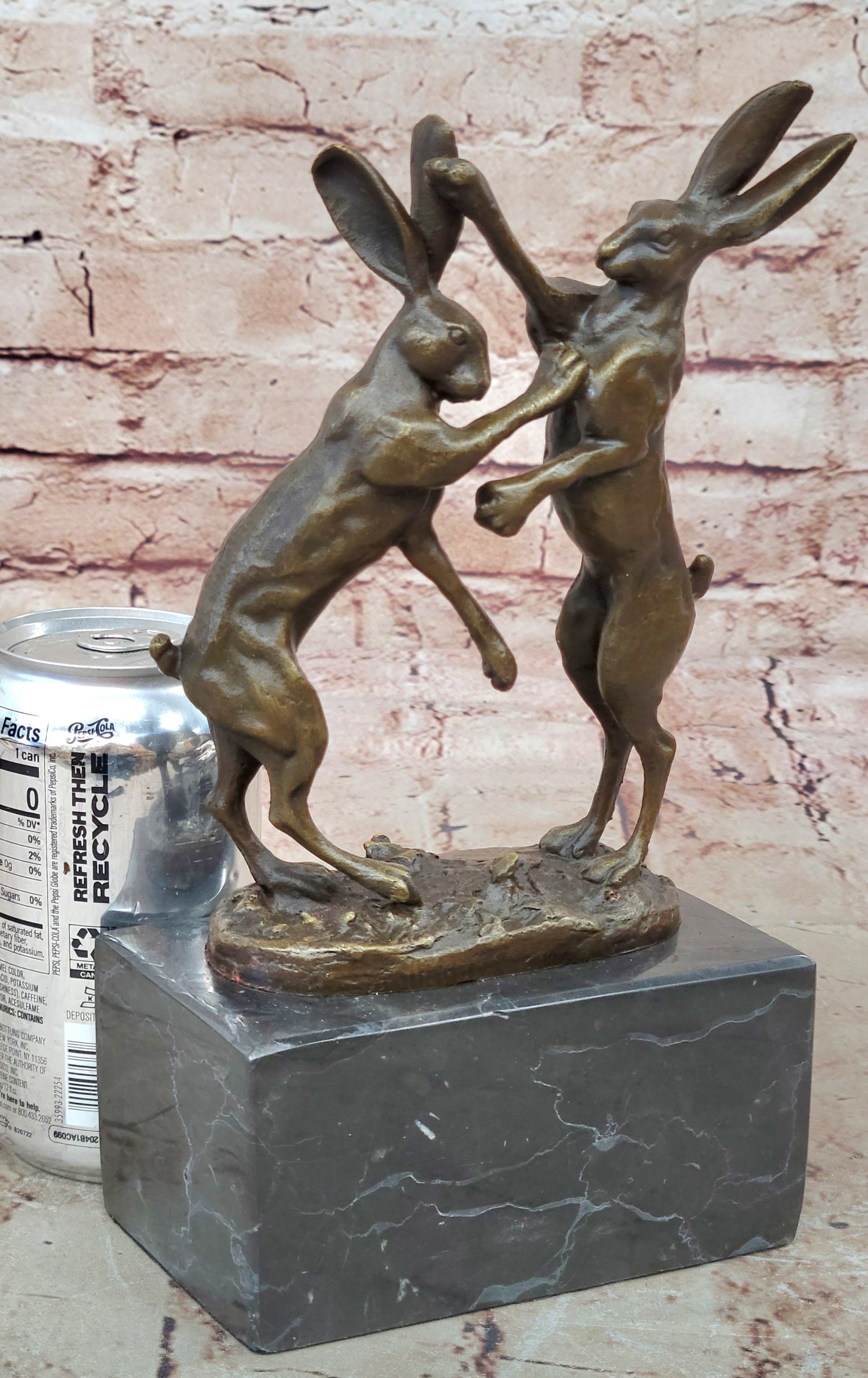 Art Deco Championship between Two Hare Bronze Sculpture Marble Statue Figurine