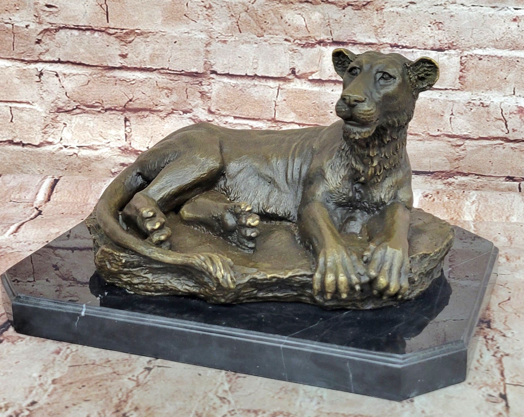 Handcrafted bronze sculpture SALE Lion Wildlife African Female Large Deco Art *
