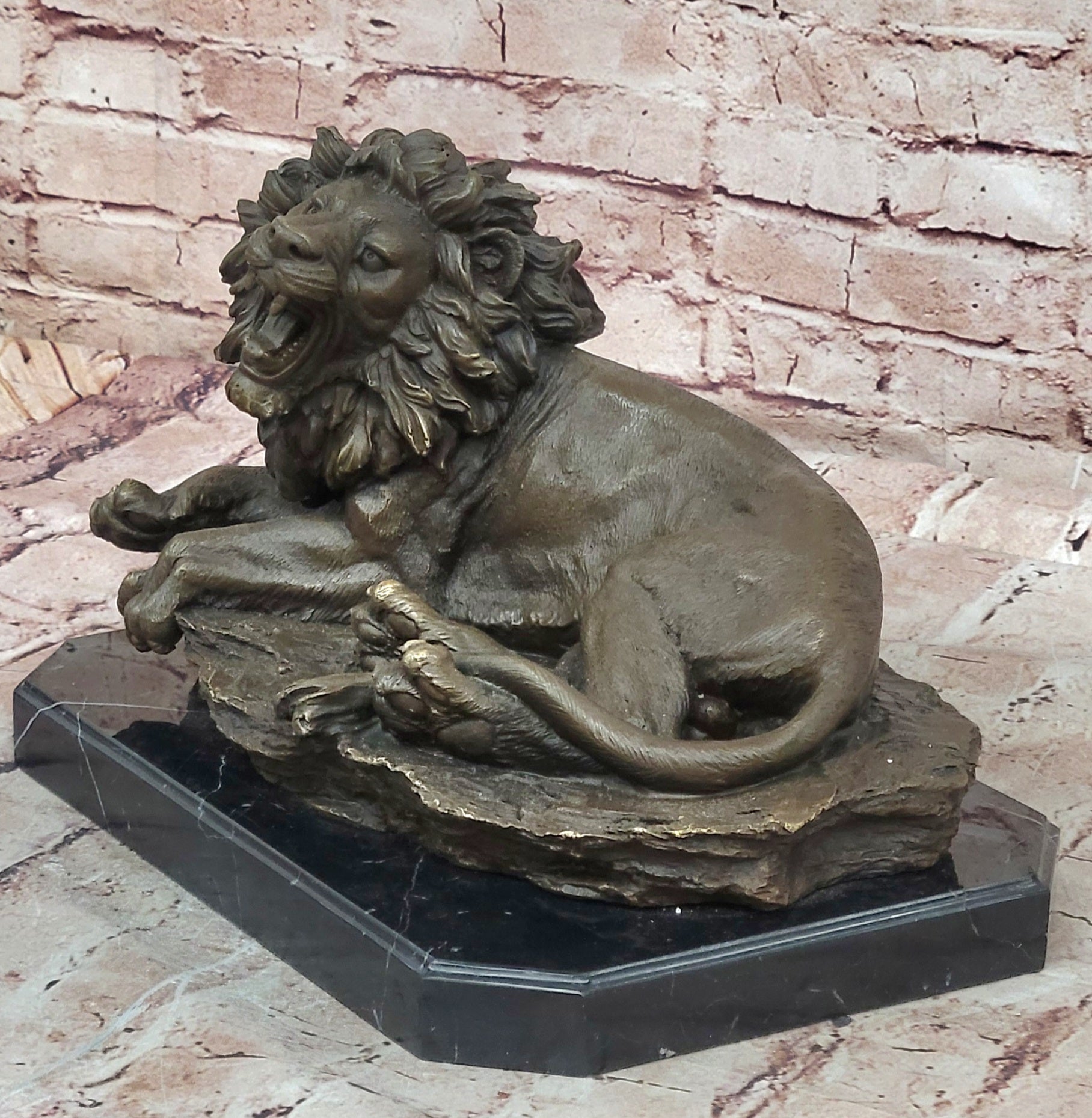 Majestic Bronze Roaring Lion Statue Signed Juno Luxury Wildlife Decor Collectible