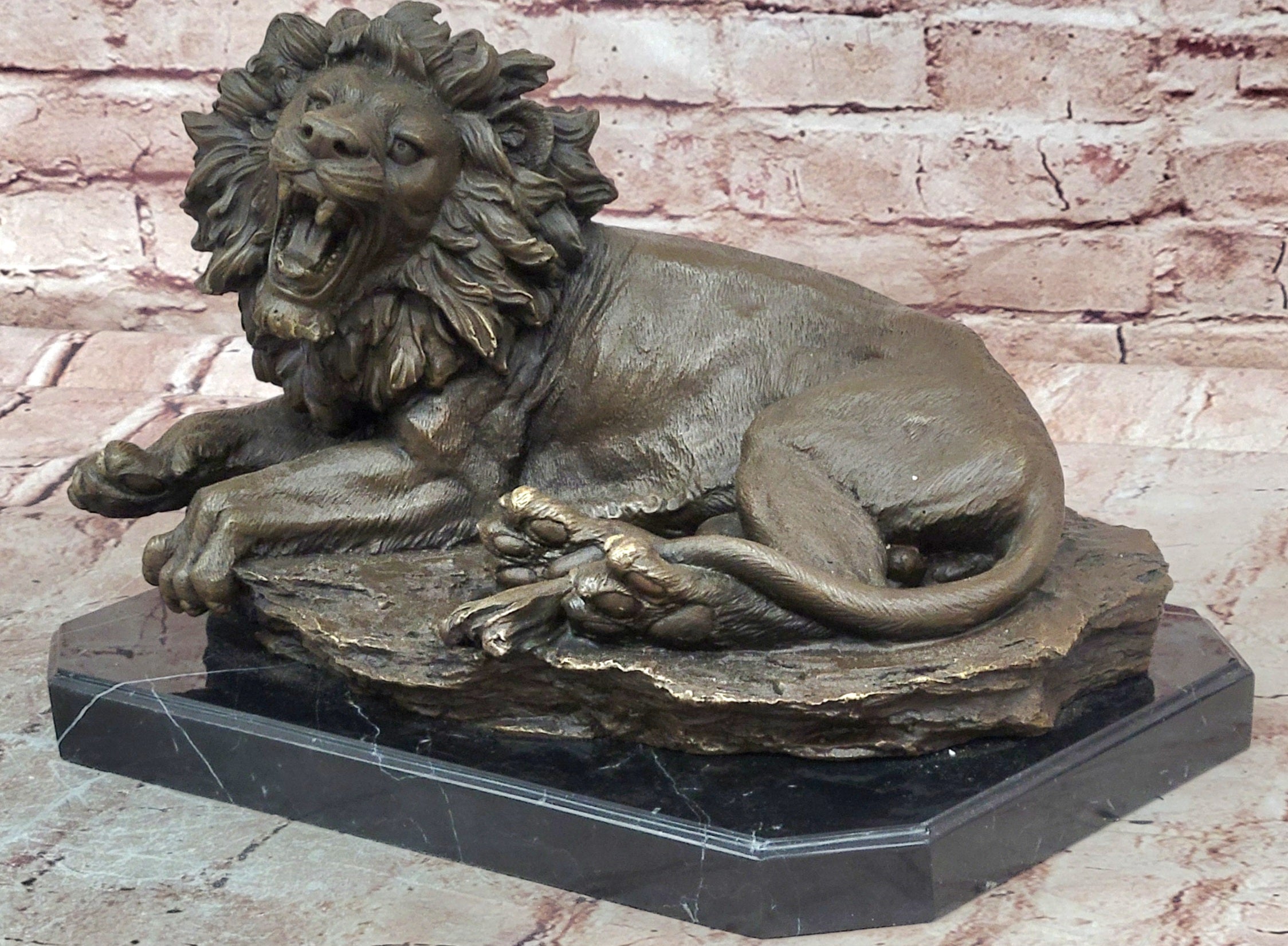 Majestic Bronze Roaring Lion Statue Signed Juno Luxury Wildlife Decor Collectible