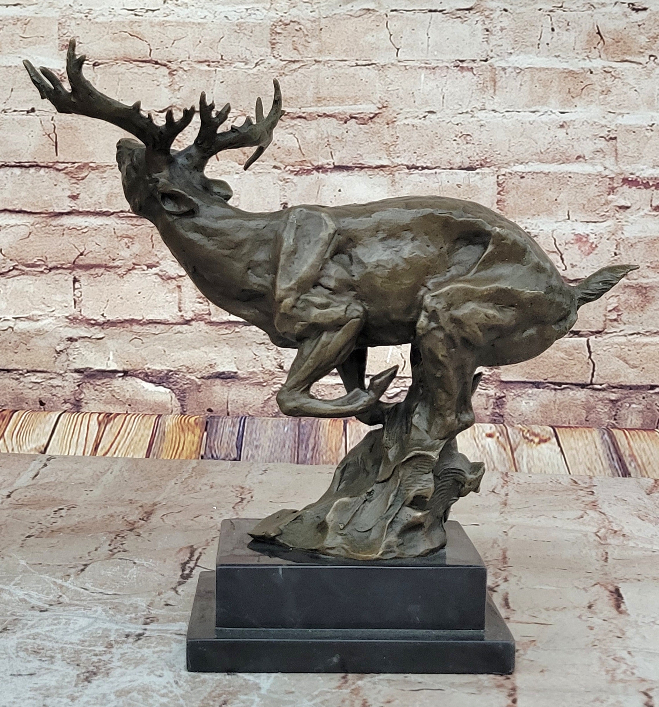 Buck Deer Elk Stag Wildlife Art Cabin Lodge Sportsman Art Bronze Marble Statue