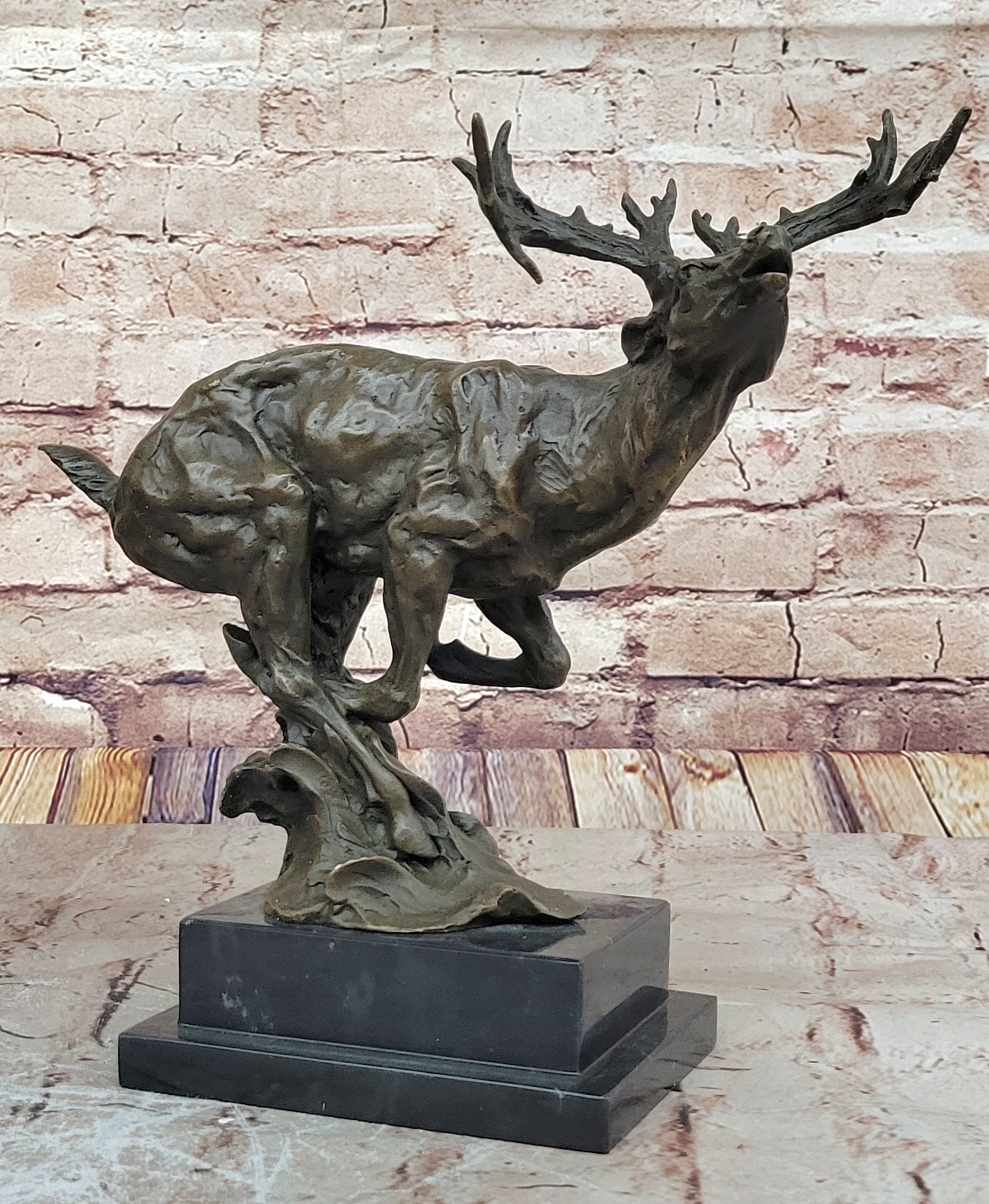 Buck Deer Elk Stag Wildlife Art Cabin Lodge Sportsman Art Bronze Marble Statue