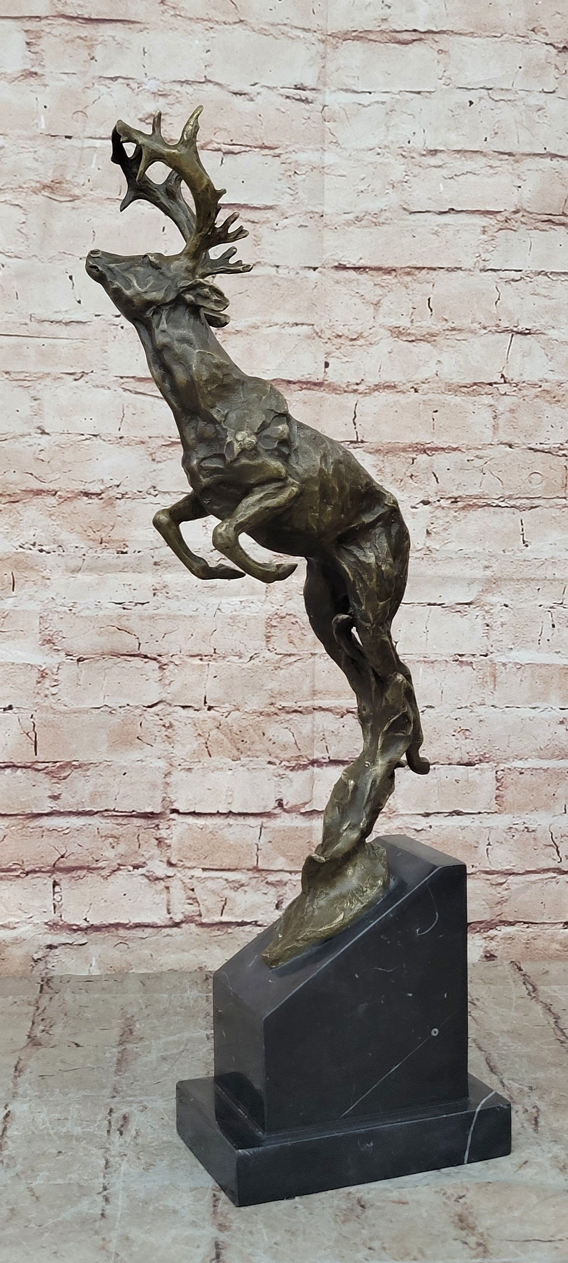 Handcrafted bronze sculpture SALE Jumping Buck Stag Deer Male Signed Art