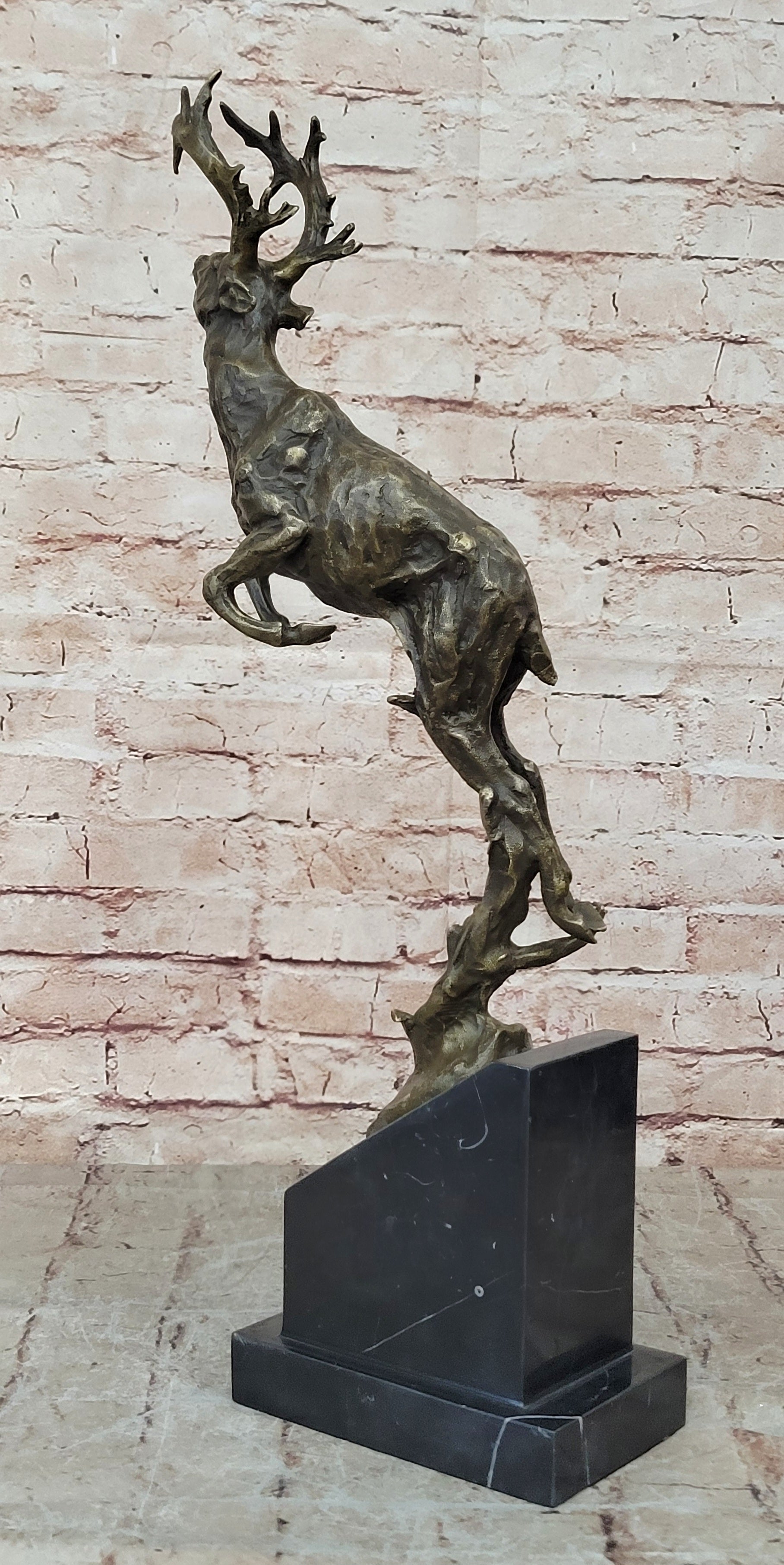 Handcrafted bronze sculpture SALE Jumping Buck Stag Deer Male Signed Art