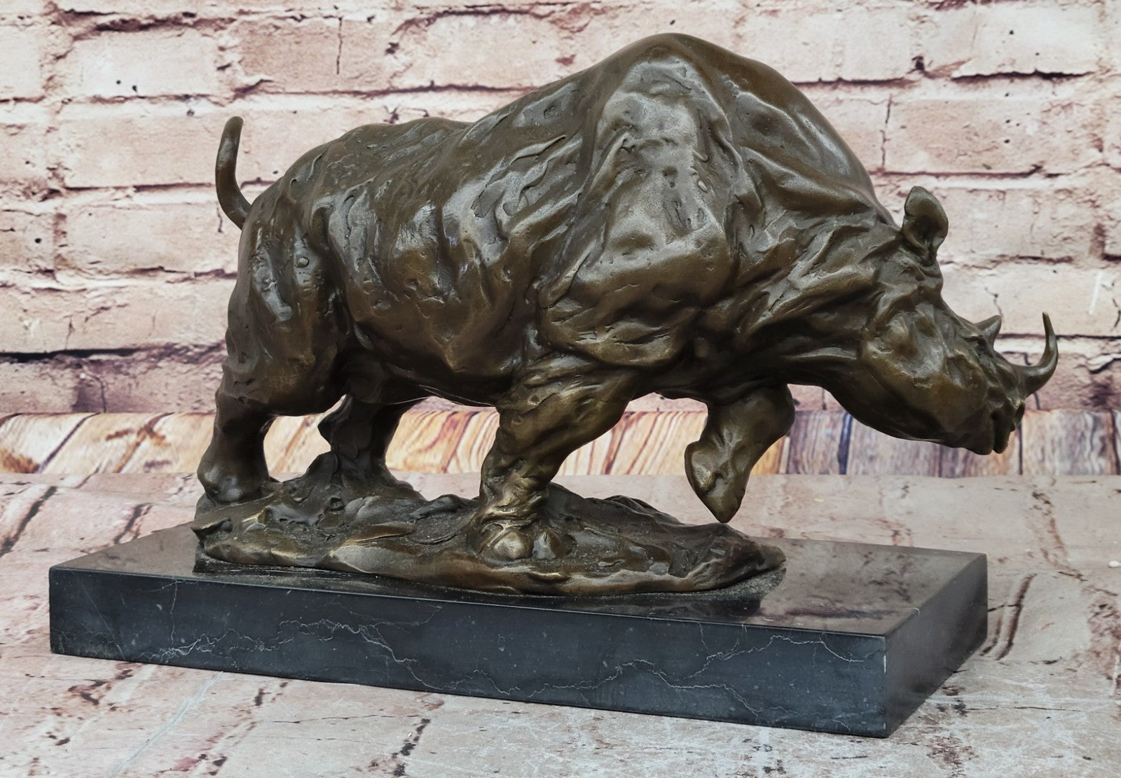 Ancient Endangered Rhinoceros Bronze Sculpture Signed Milo Animal Statue Figure