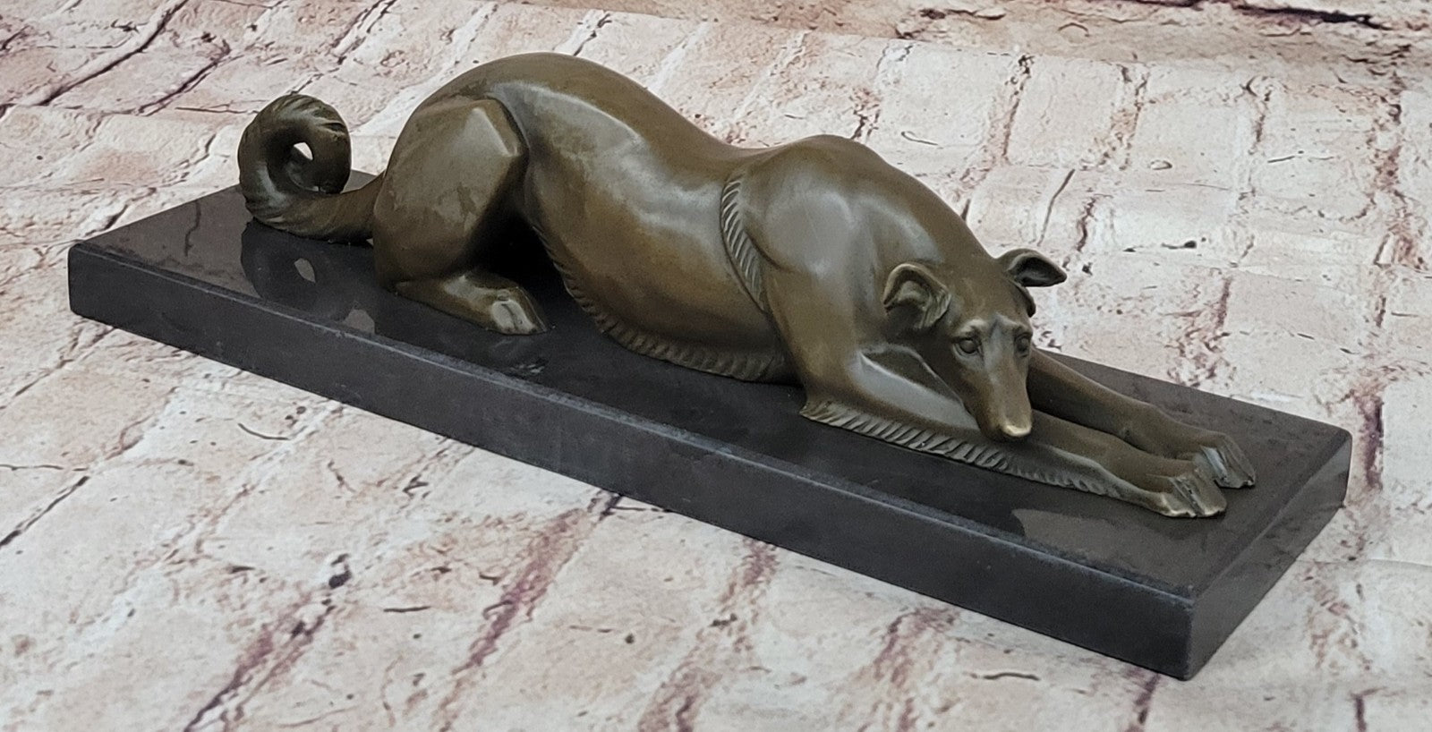 Patient Loving Greyhound Dog Rests On The Ground Bronze Sculpture Decor Art Deco