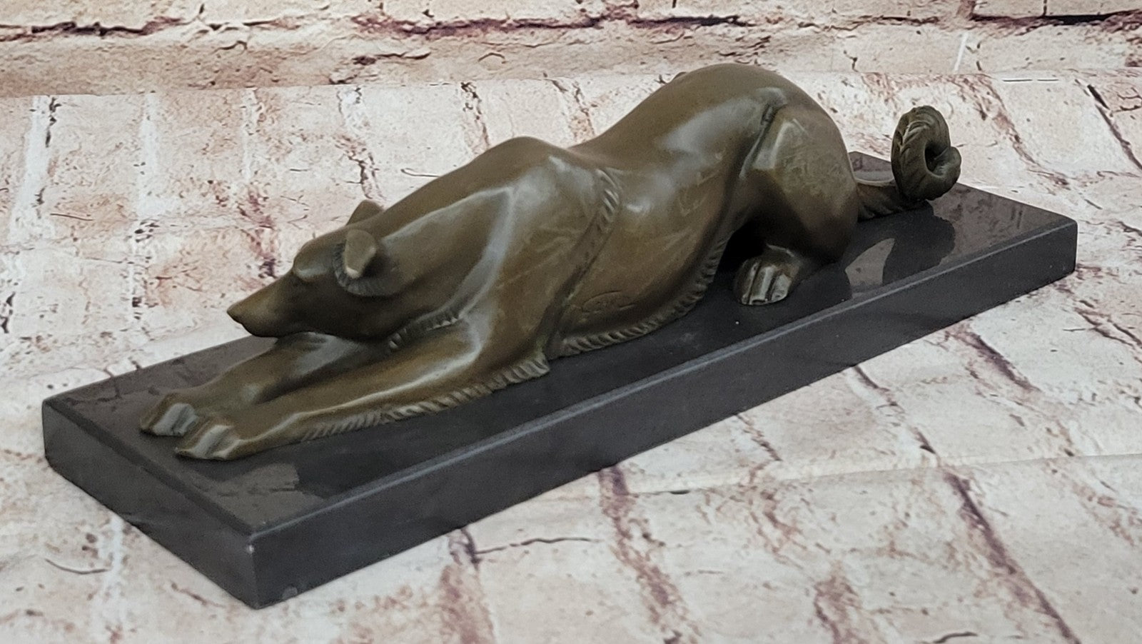 Patient Loving Greyhound Dog Rests On The Ground Bronze Sculpture Decor Art Deco
