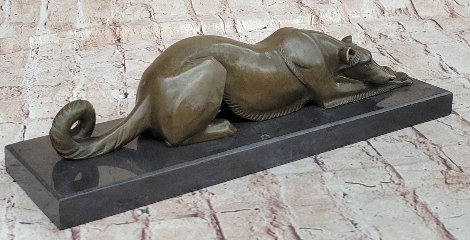 Patient Loving Greyhound Dog Rests On The Ground Bronze Sculpture Decor Art Deco