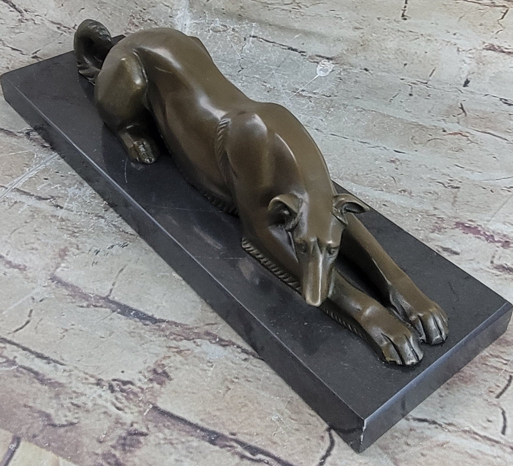 Patient Loving Greyhound Dog Rests On The Ground Bronze Sculpture Decor Art Deco