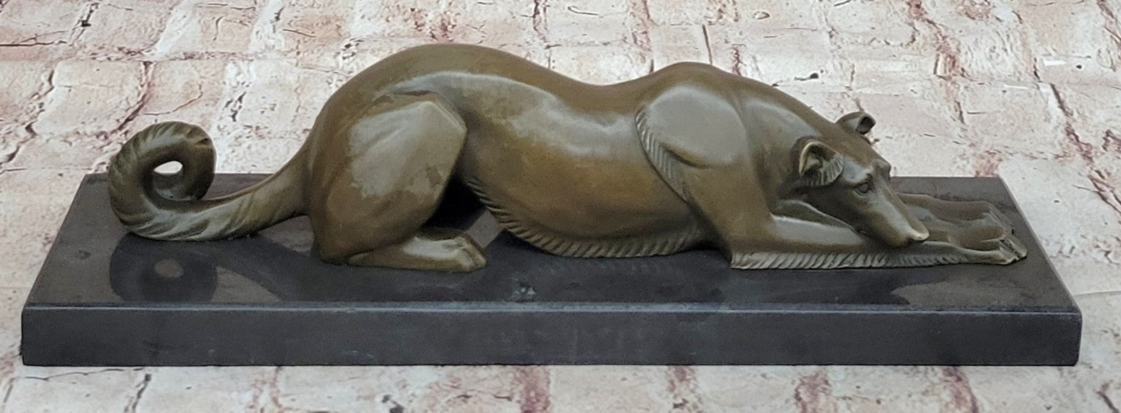 Patient Loving Greyhound Dog Rests On The Ground Bronze Sculpture Decor Art Deco