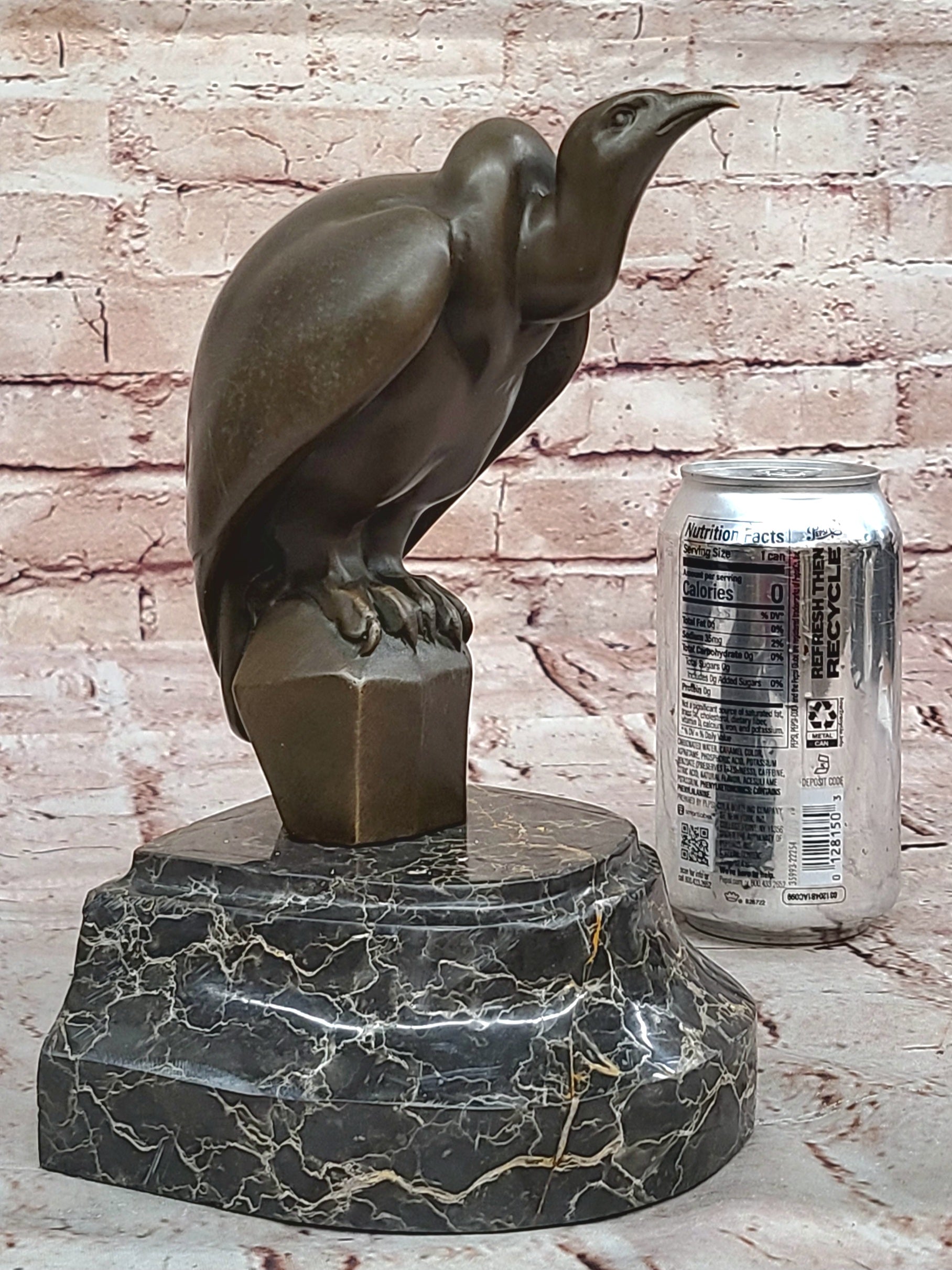 Bronze Sculpture Baby Vultures Bird Hot Cast on a Beige Marble Base Figure Gift