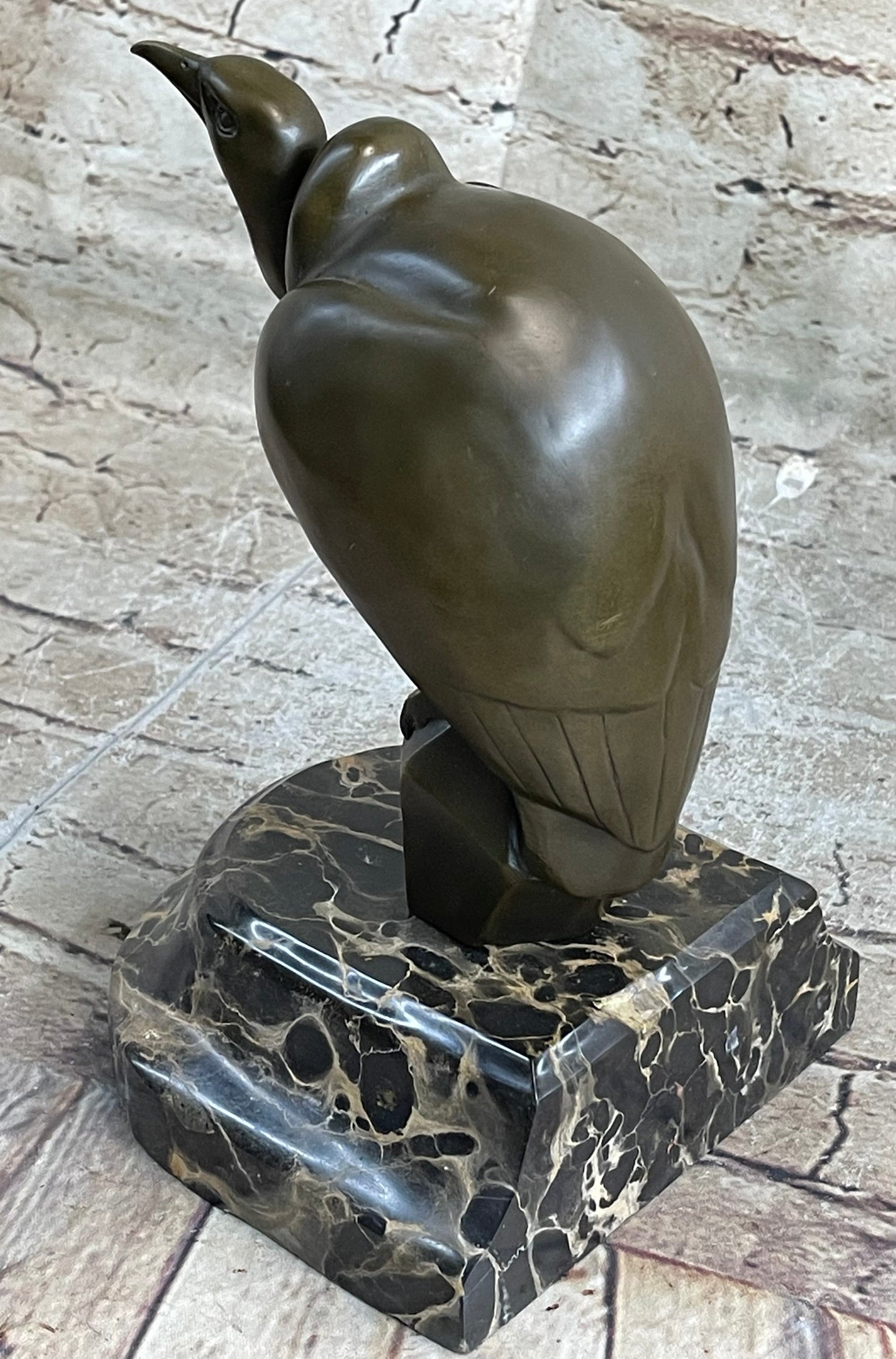 Bronze Sculpture Baby Vultures Bird Hot Cast on a Beige Marble Base Figure Gift