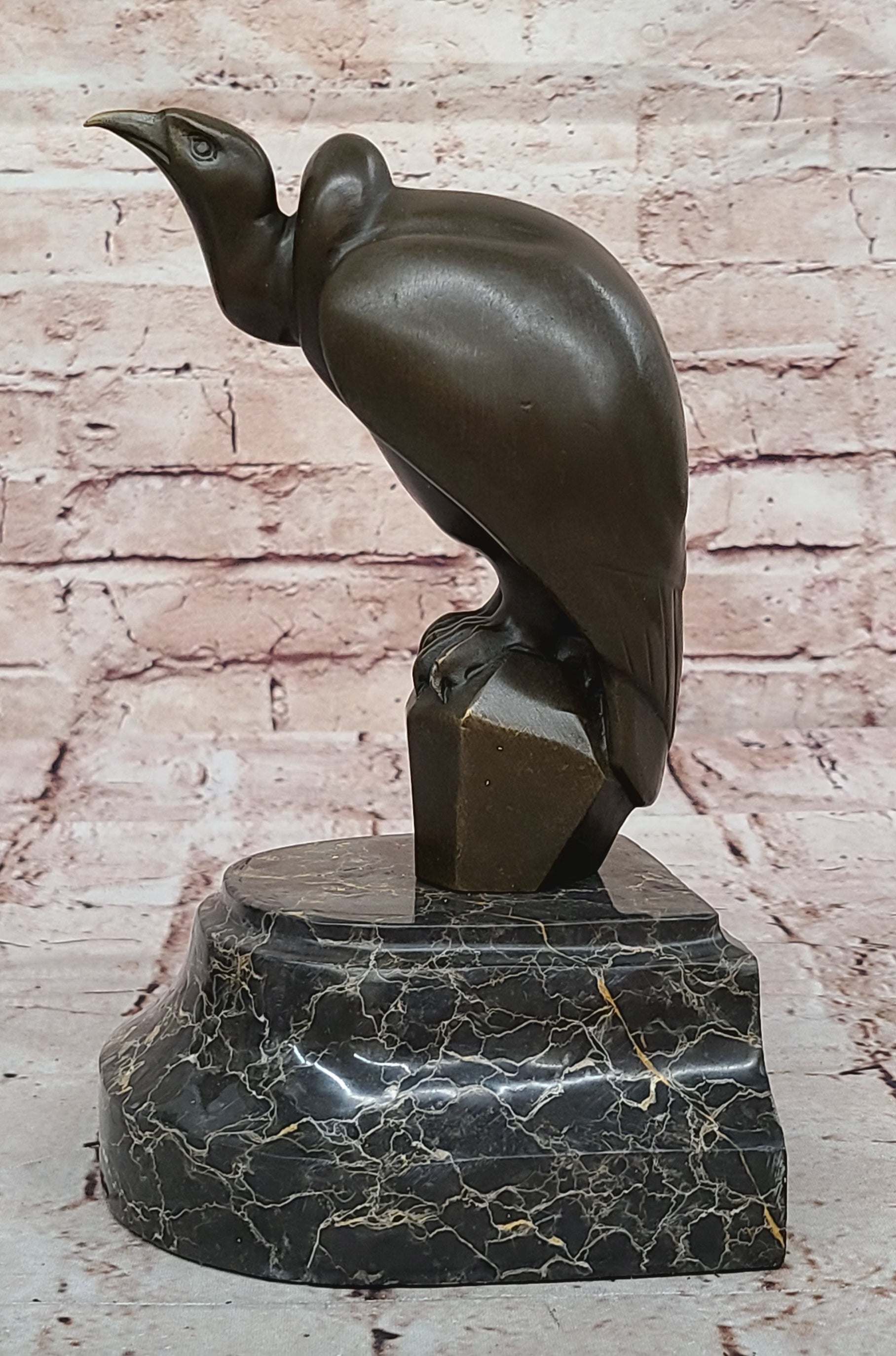 Bronze Sculpture Baby Vultures Bird Hot Cast on a Beige Marble Base Figure Gift