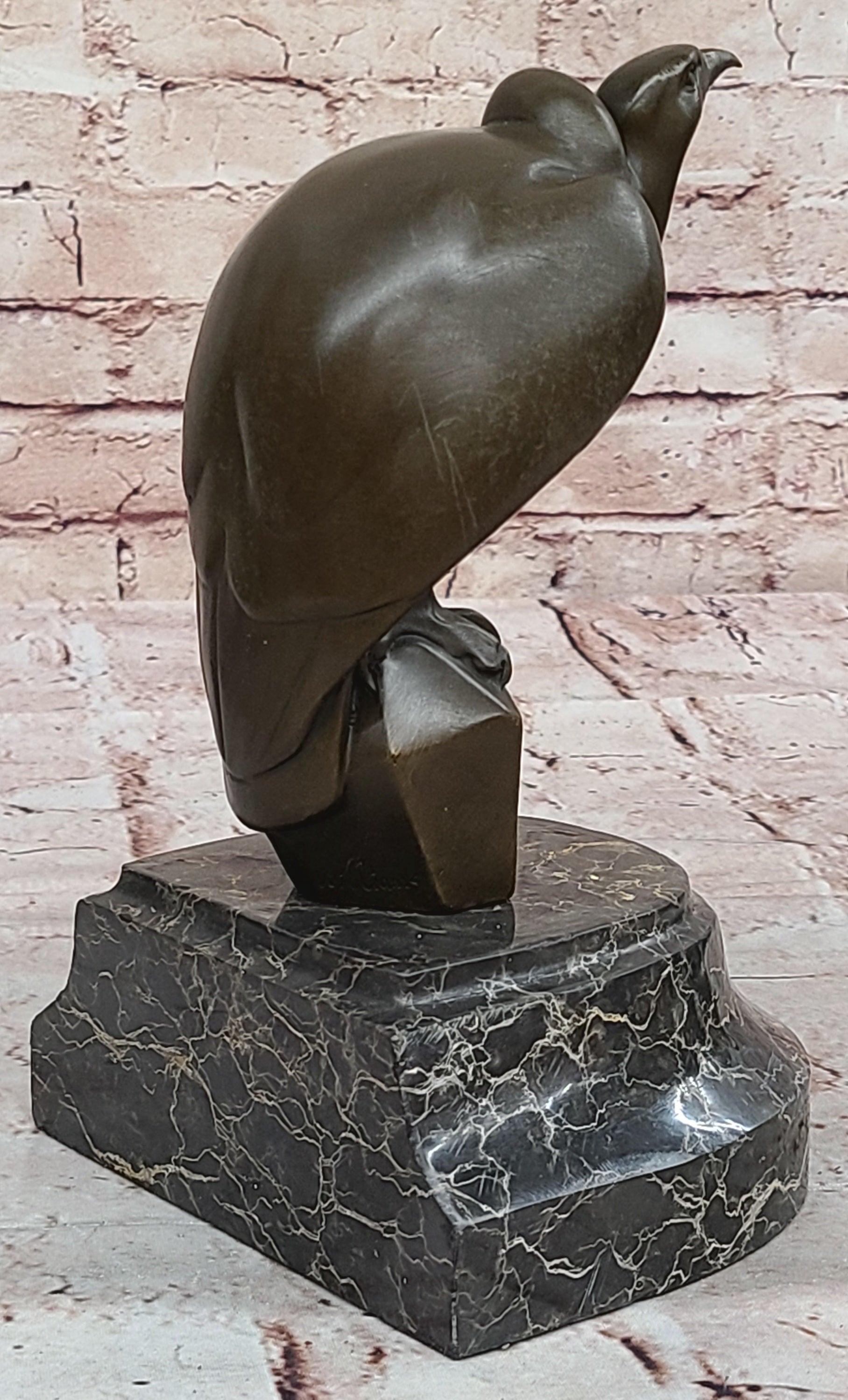 Bronze Sculpture Baby Vultures Bird Hot Cast on a Beige Marble Base Figure Gift