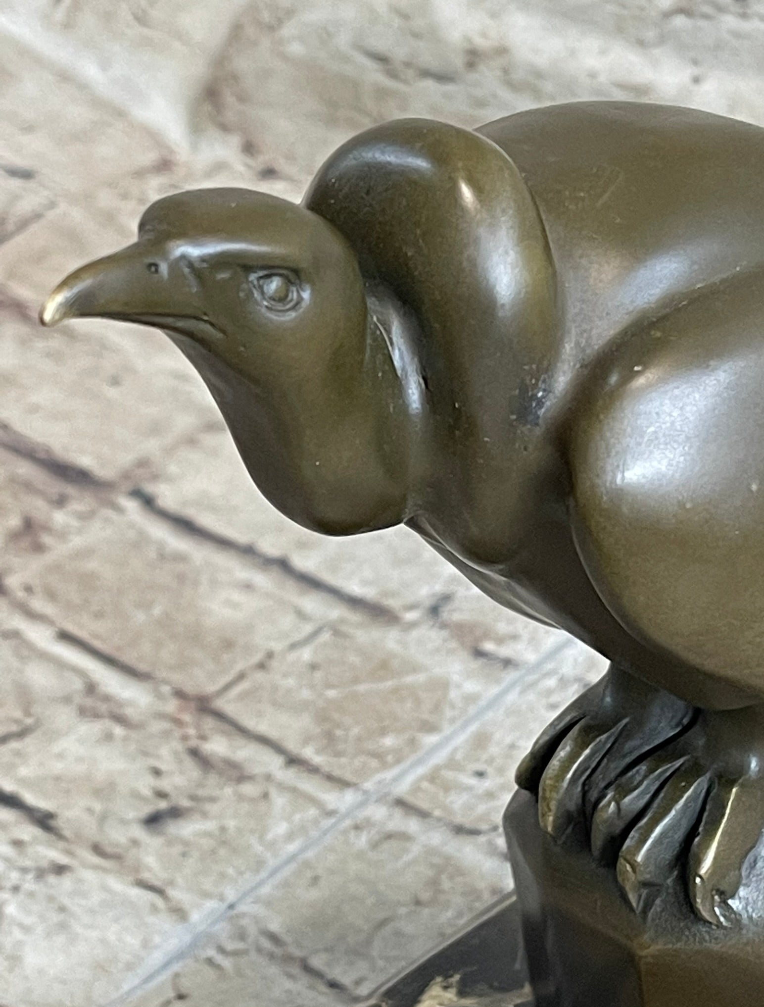 Bronze Sculpture Baby Vultures Bird Hot Cast on a Beige Marble Base Figure Gift