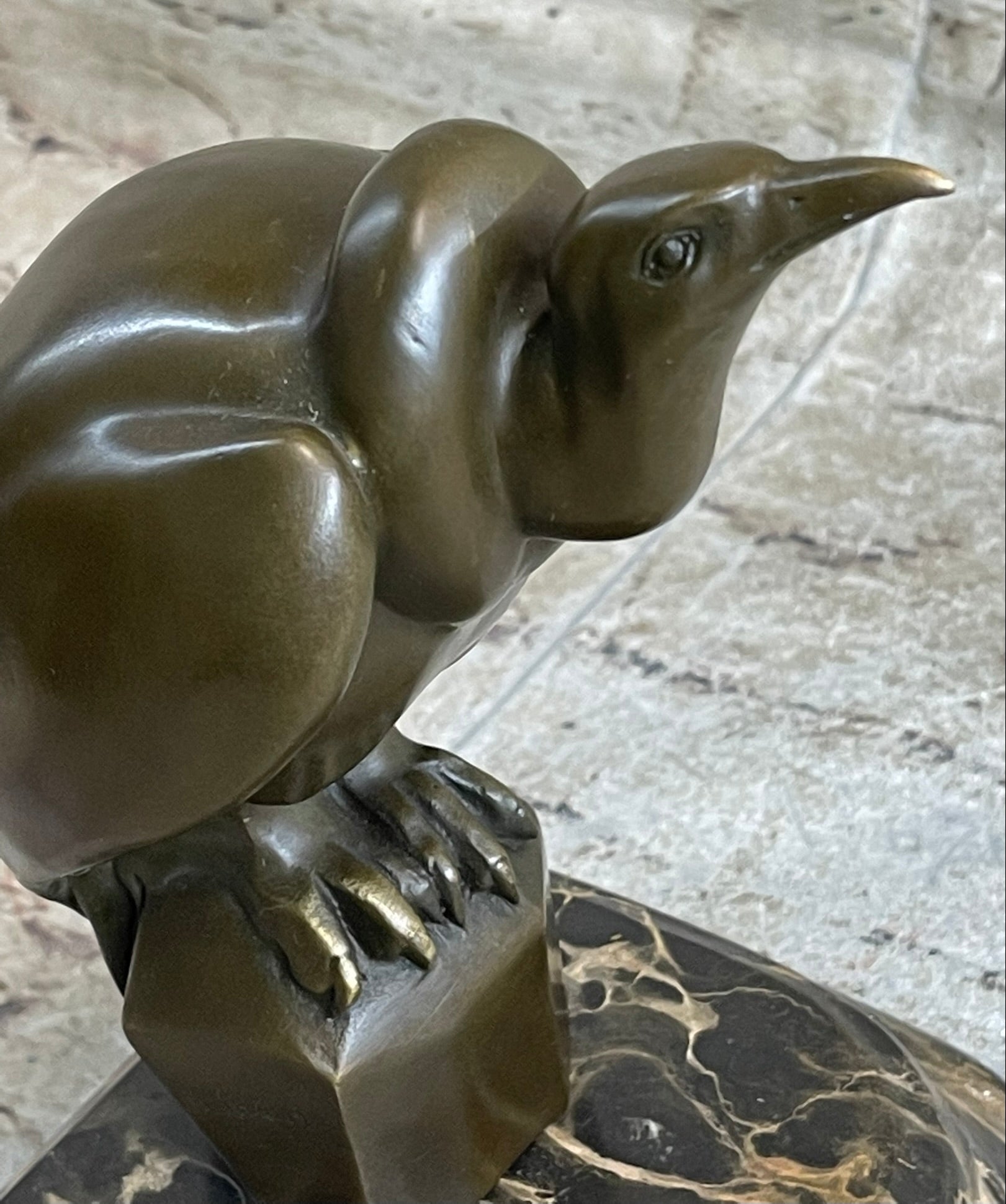 Bronze Sculpture Baby Vultures Bird Hot Cast on a Beige Marble Base Figure Gift
