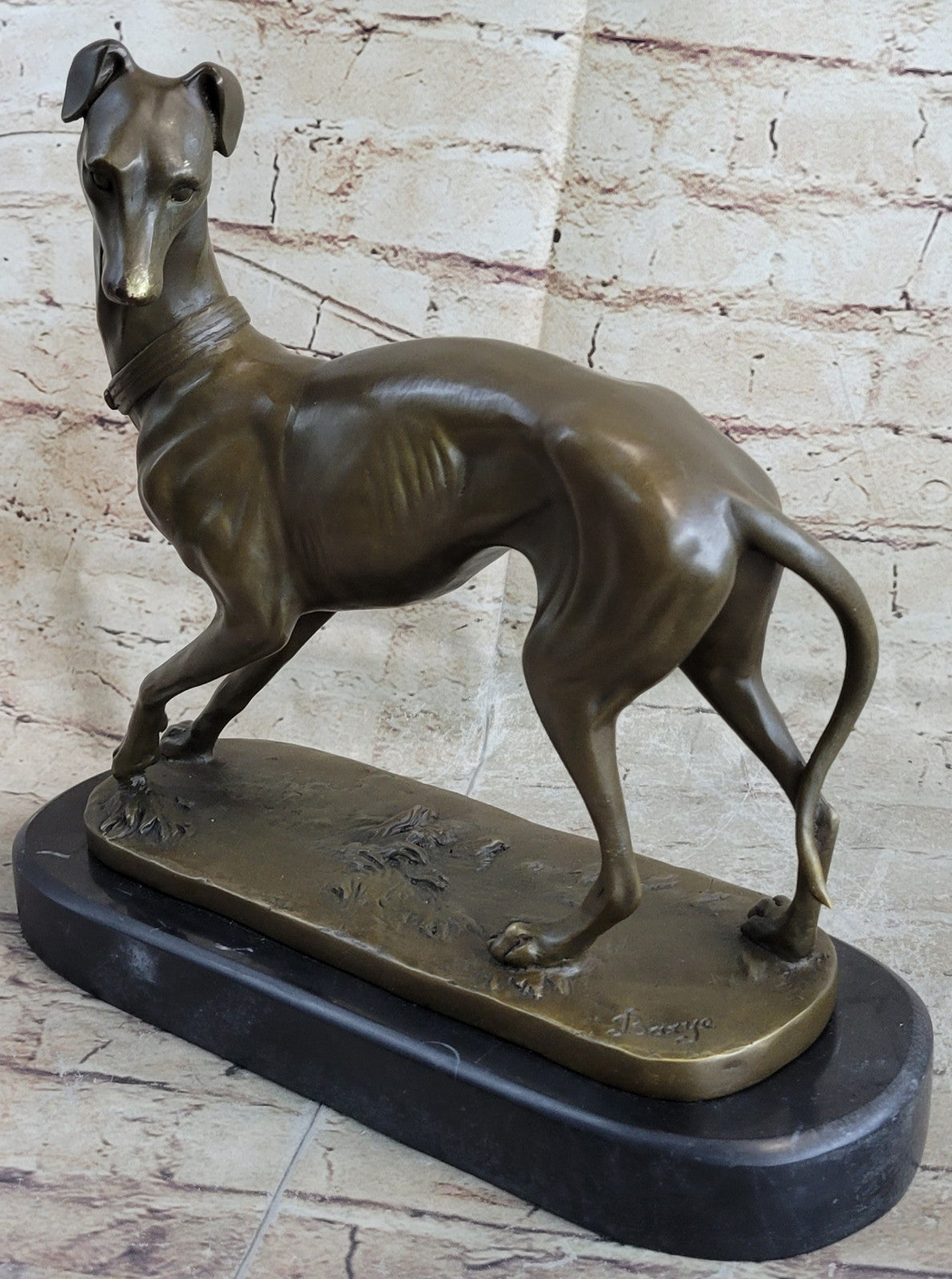 Bronze Sculpture by French Artesian Barye Animal Dog Greyhound Figurine Figure