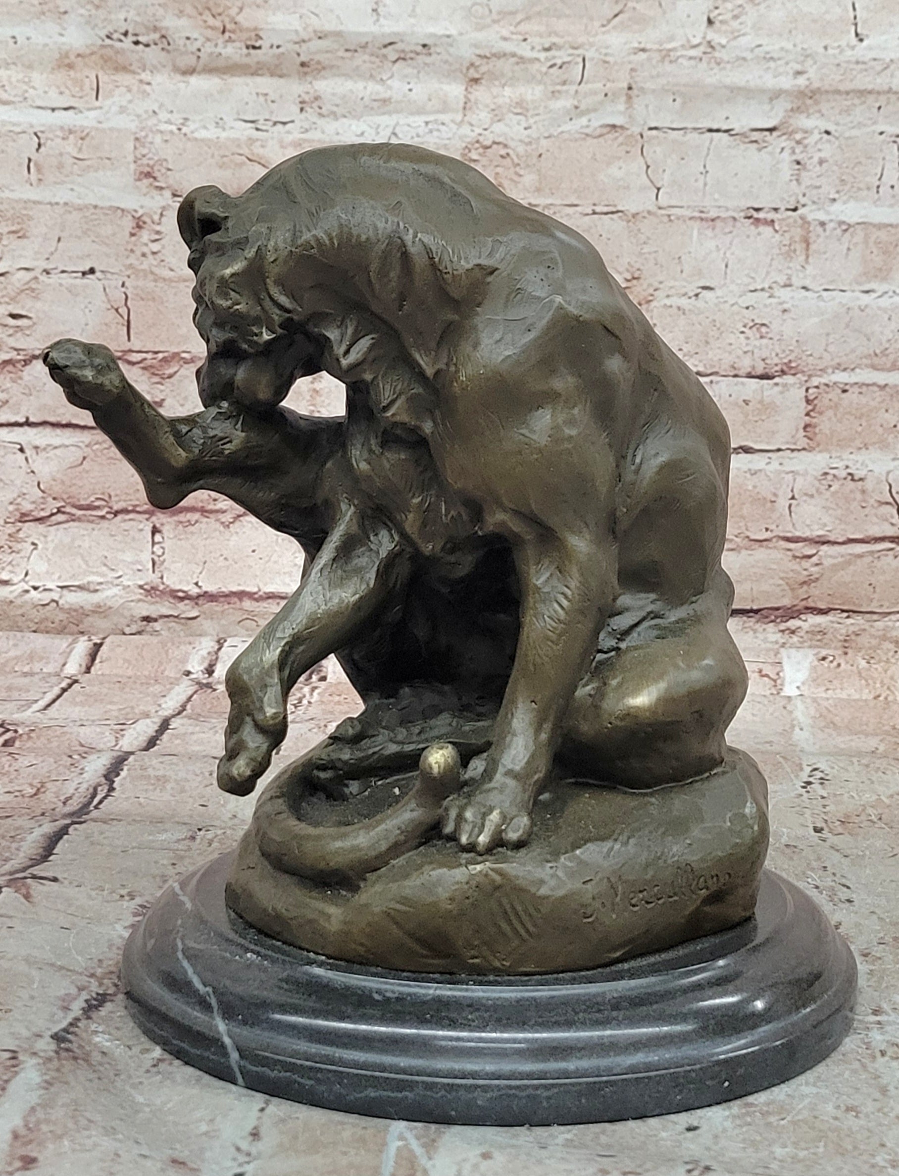 Bronze Mountain Lion Statue Merculiano Cougar Wildlife Sculpture Decor Art