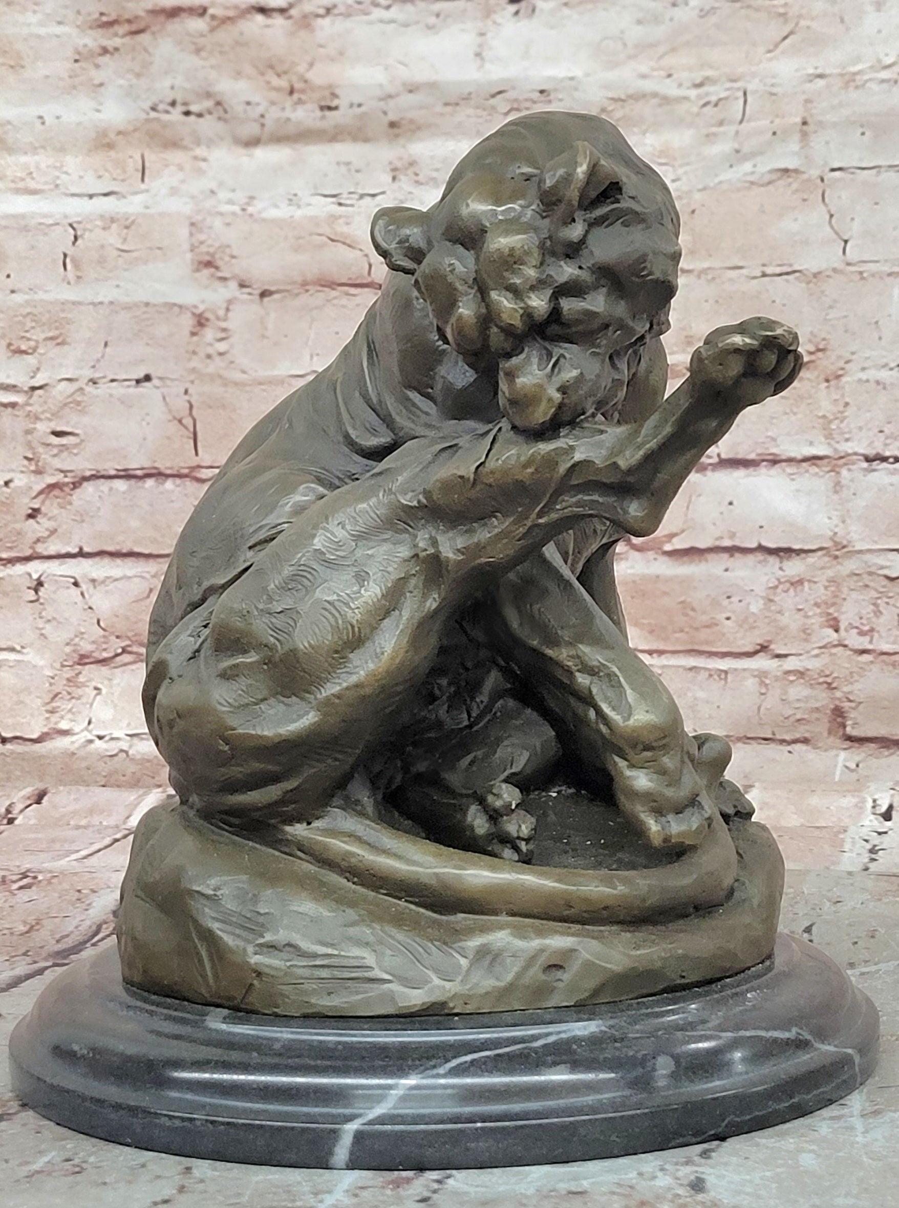 Bronze Mountain Lion Statue Merculiano Cougar Wildlife Sculpture Decor Art