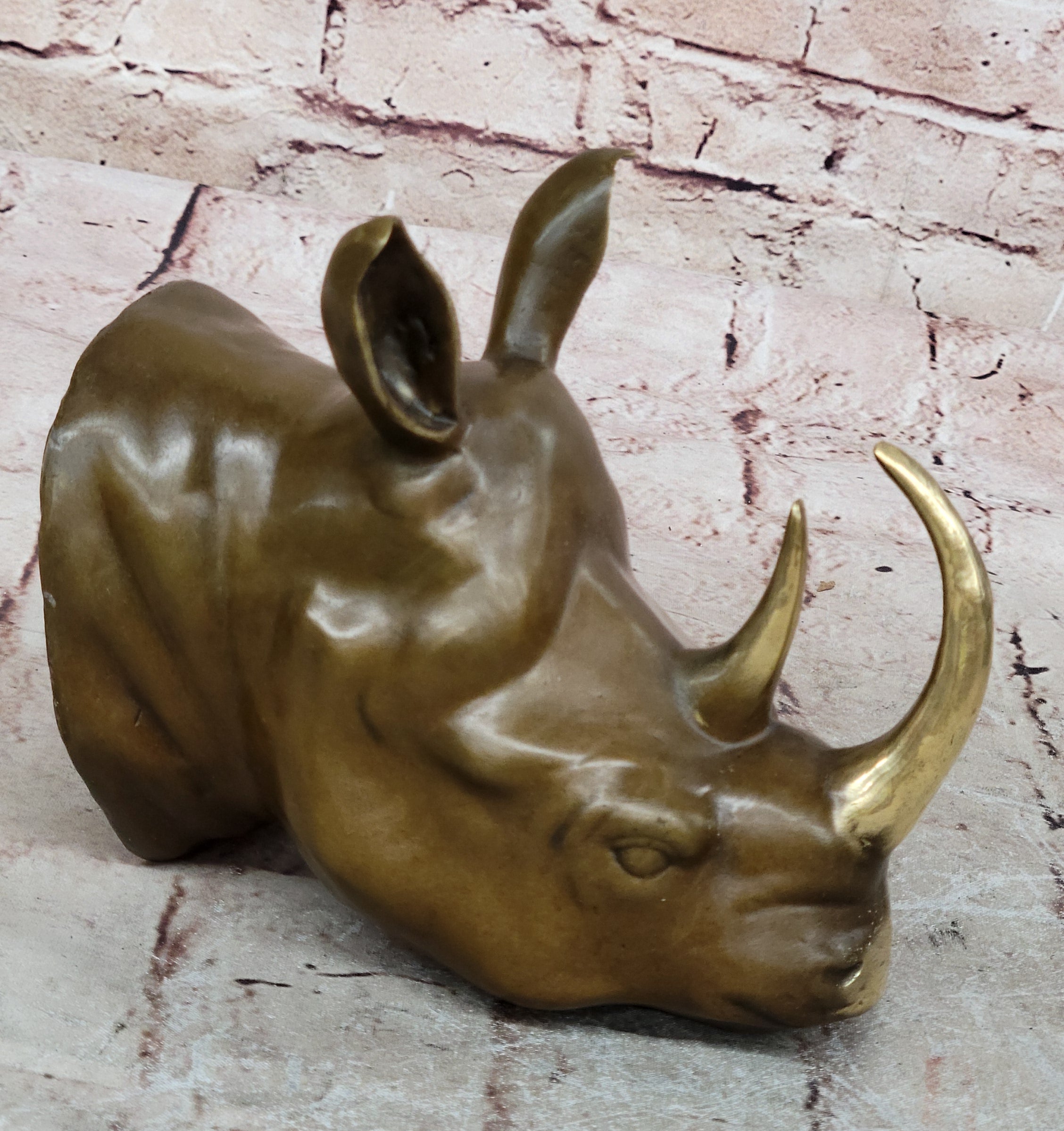 Rhinoceros Figurine Hand Carved Animal Sculpture Bronze Statue Wild Horn