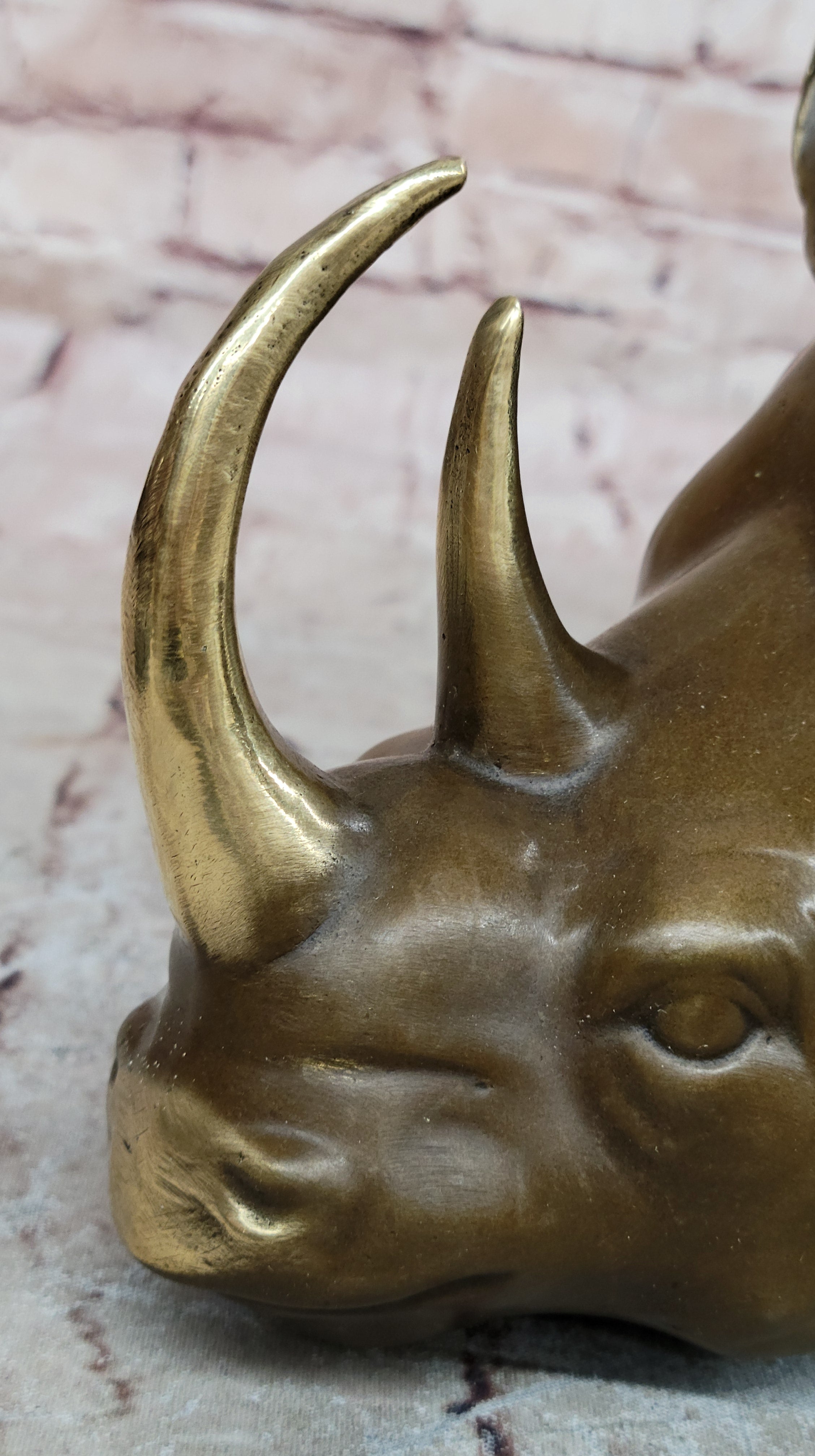 Rhinoceros Figurine Hand Carved Animal Sculpture Bronze Statue Wild Horn