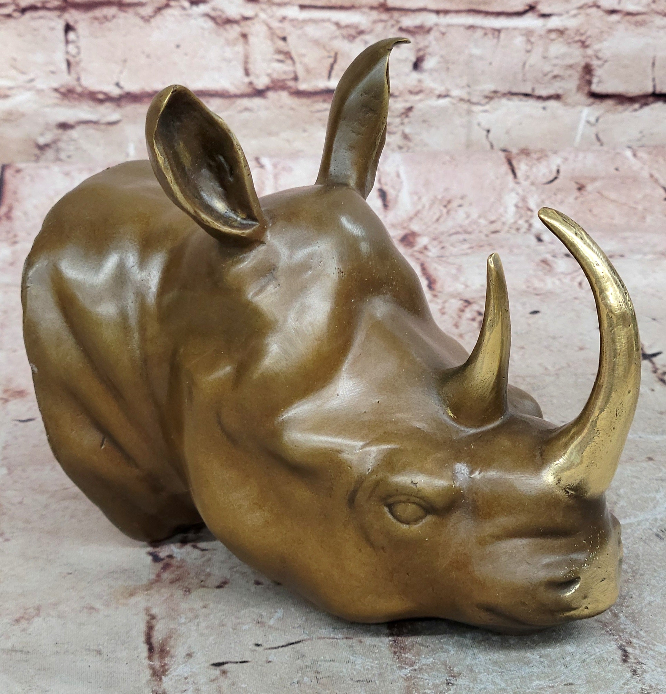 Rhinoceros Figurine Hand Carved Animal Sculpture Bronze Statue Wild Horn