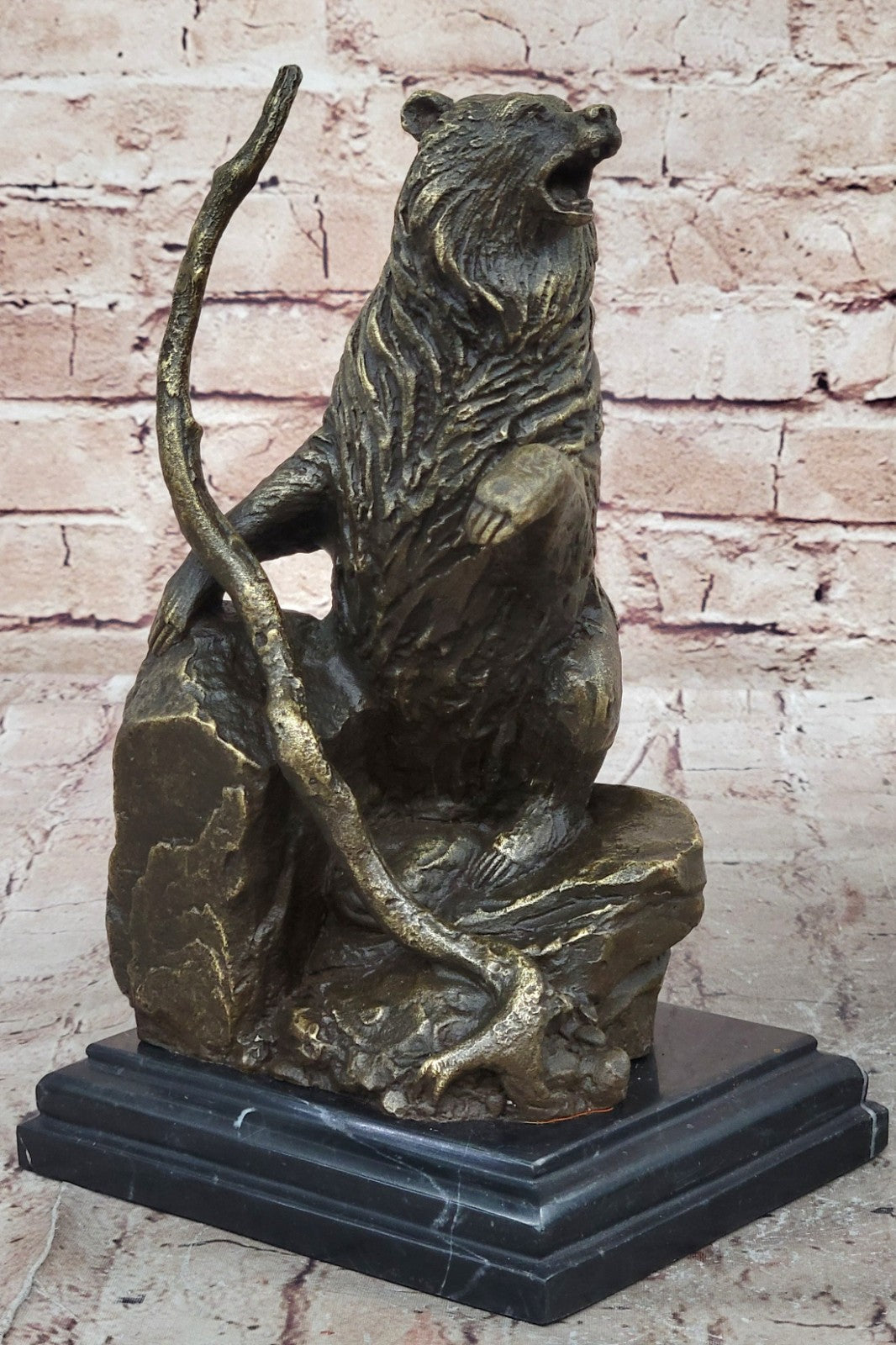 Handcrafted Detailed Wild Bear Ferocious Animal Hot Cast Bronze Sculpture Figure