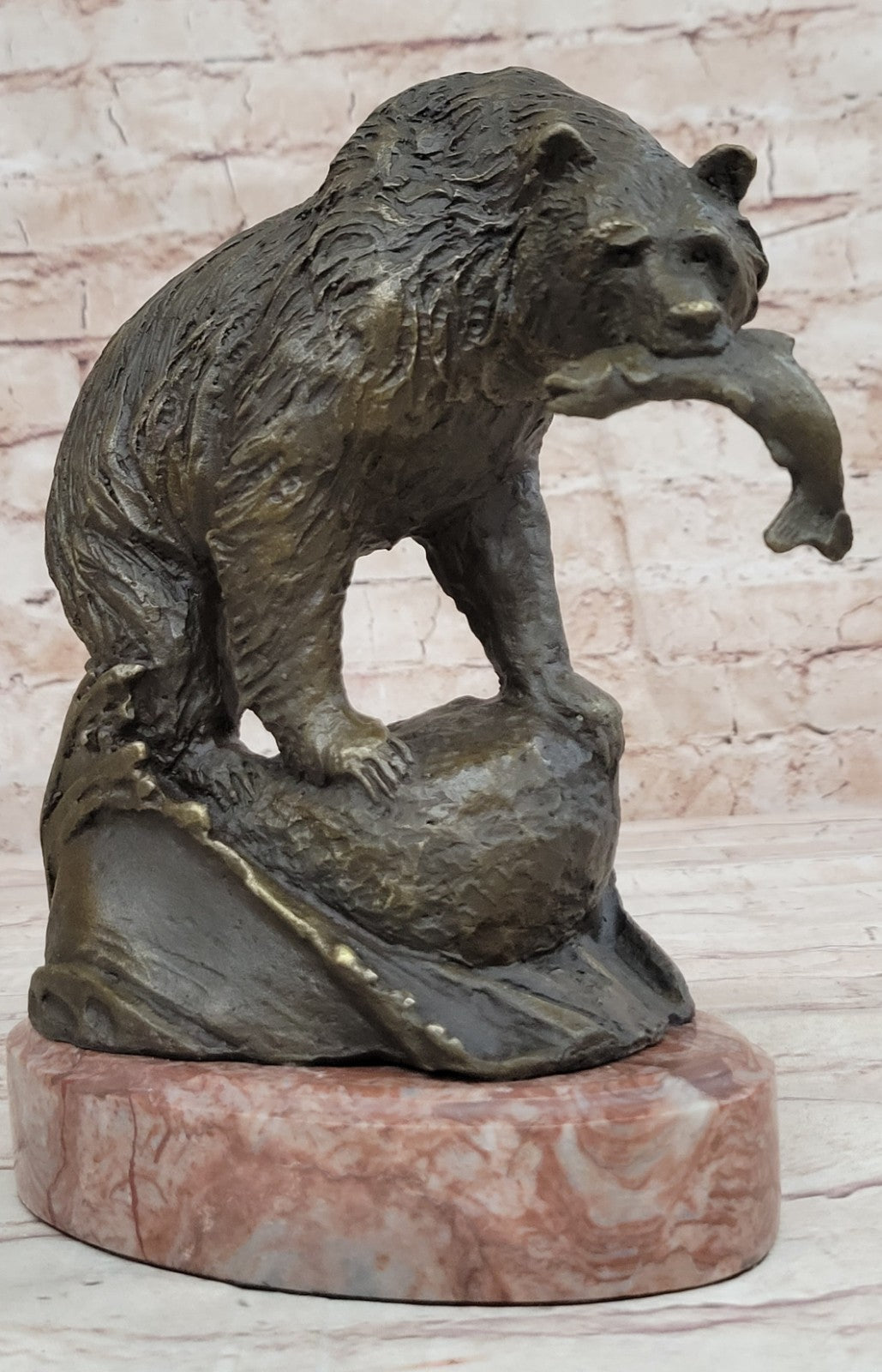 Art Deco Bear and Fish Museum Quality Artwork by Jim Ponter Bronze Sculpture NR