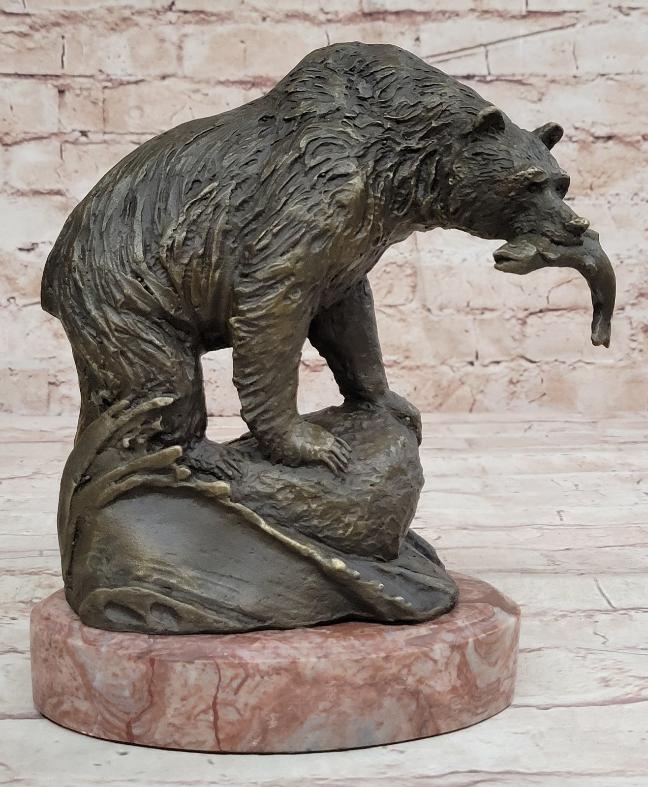 Art Deco Bear and Fish Museum Quality Artwork by Jim Ponter Bronze Sculpture NR