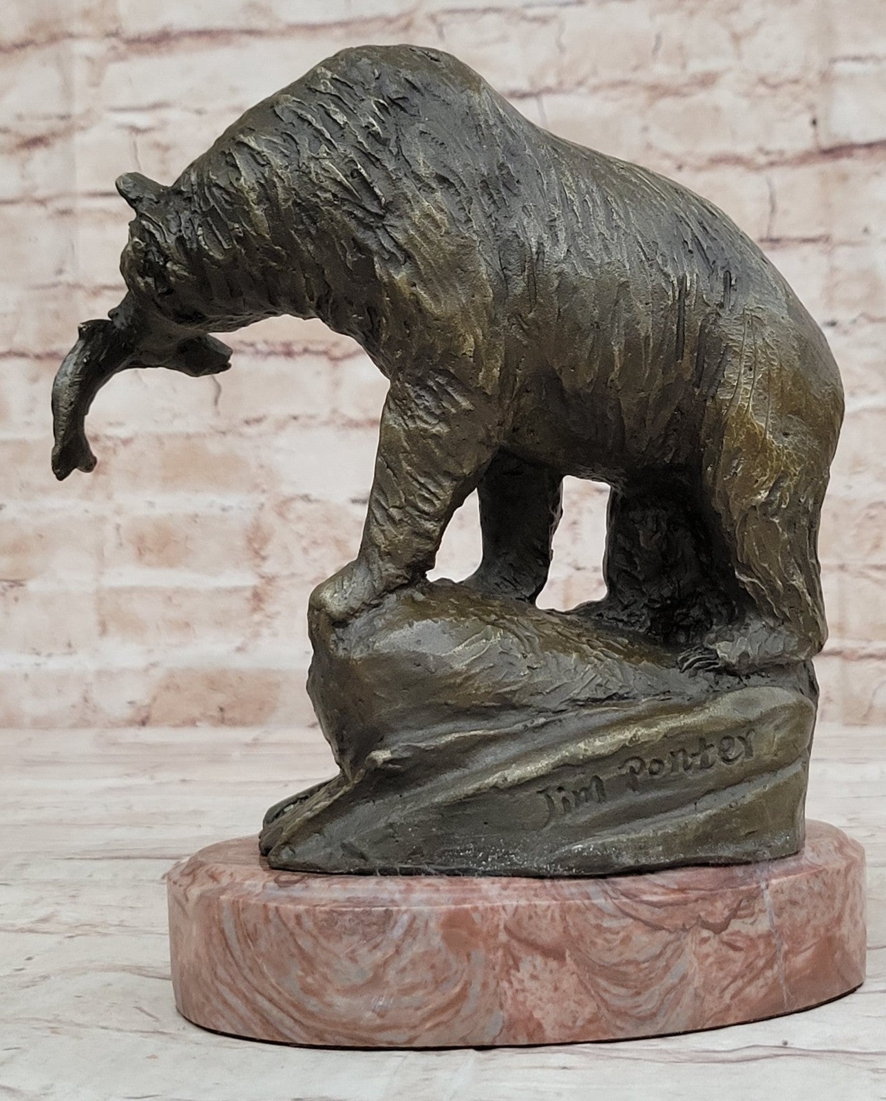 Art Deco Bear and Fish Museum Quality Artwork by Jim Ponter Bronze Sculpture NR