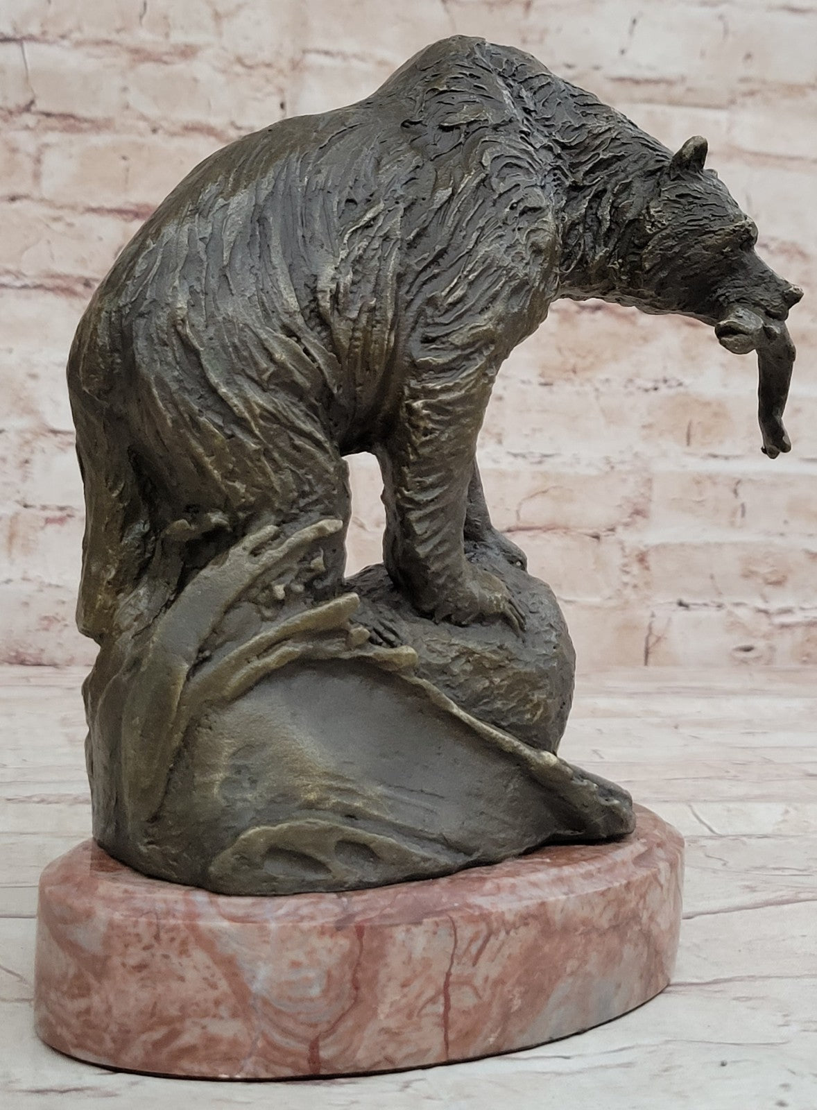 Art Deco Bear and Fish Museum Quality Artwork by Jim Ponter Bronze Sculpture NR