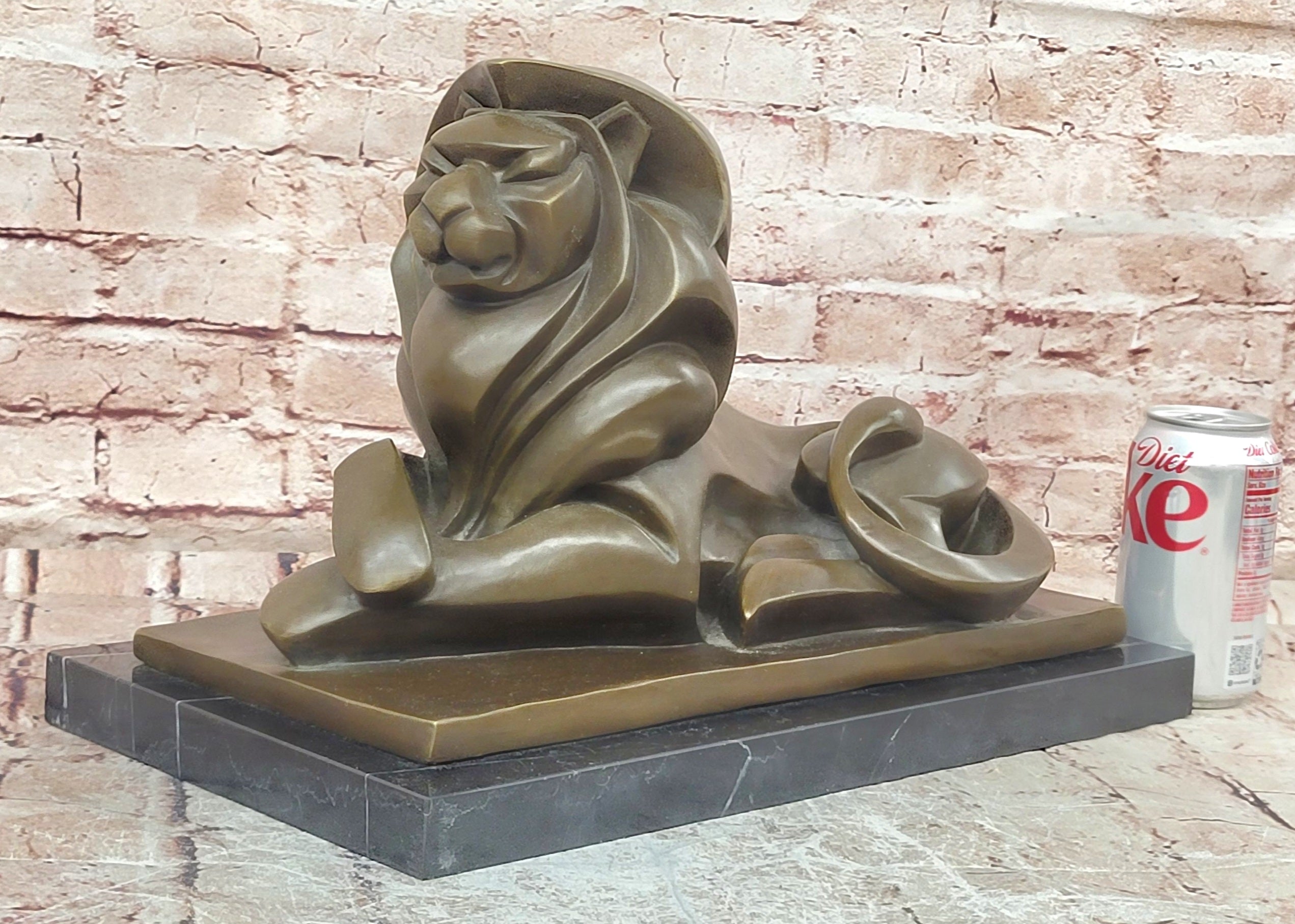 Bronze Modern Lion Sculpture Abstract Animal Statue Fine Art Collectible