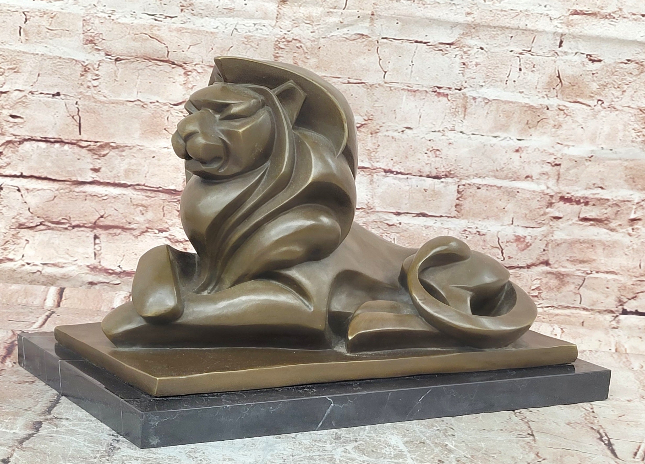 Bronze Modern Lion Sculpture Abstract Animal Statue Fine Art Collectible