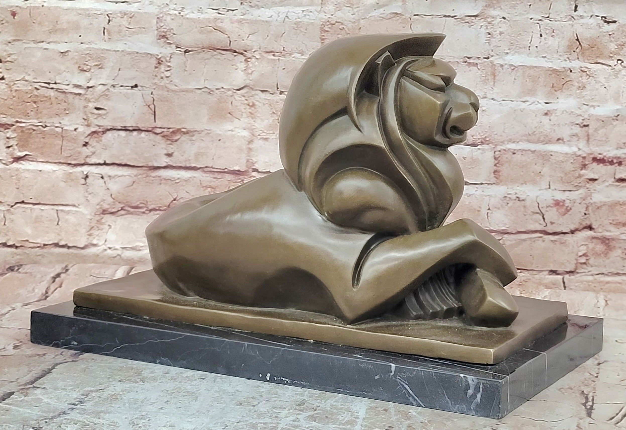 Bronze Modern Lion Sculpture Abstract Animal Statue Fine Art Collectible