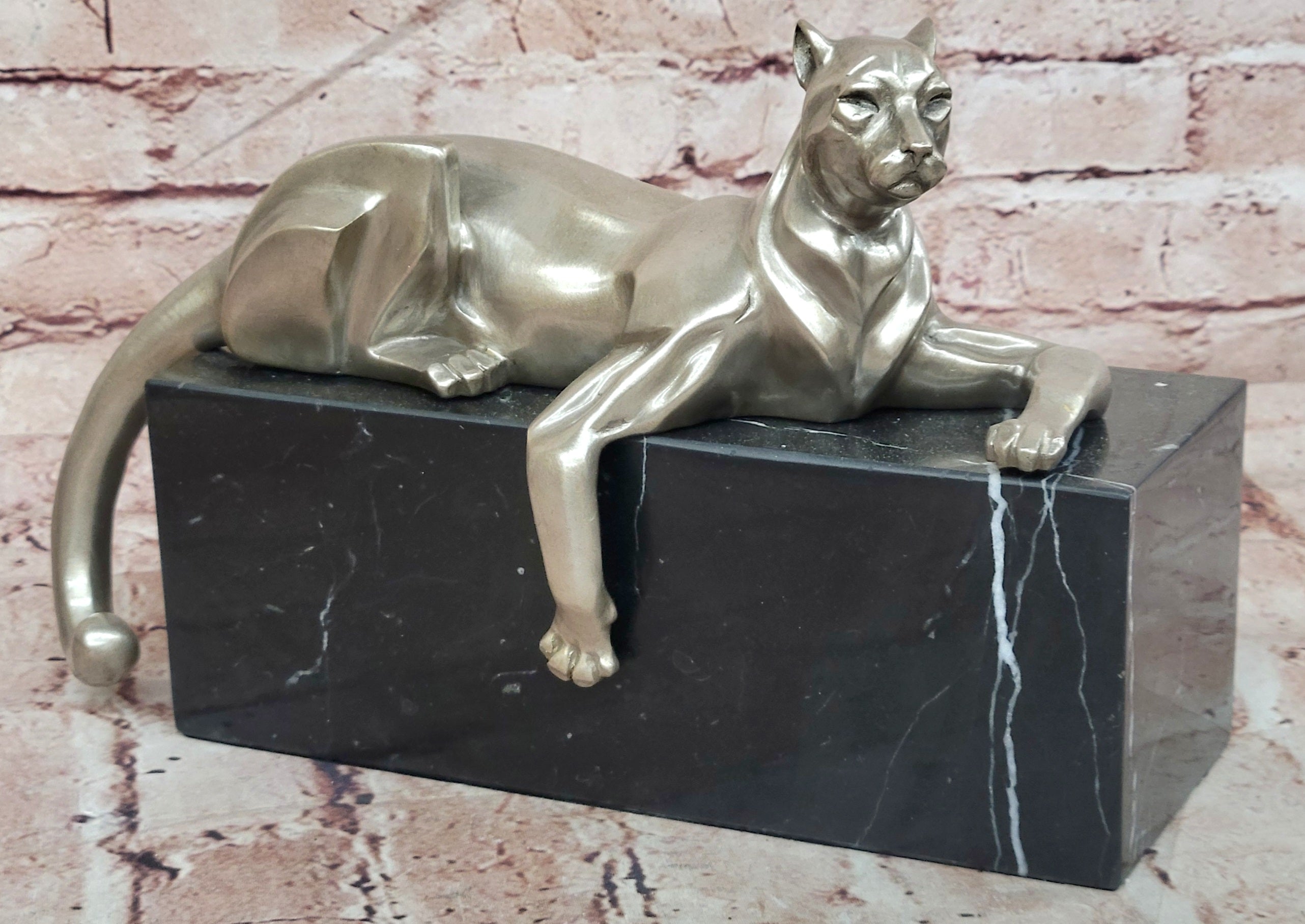 Bronze Abstract Panther Figurine Signed Juno Modern Art Sculpture Decor