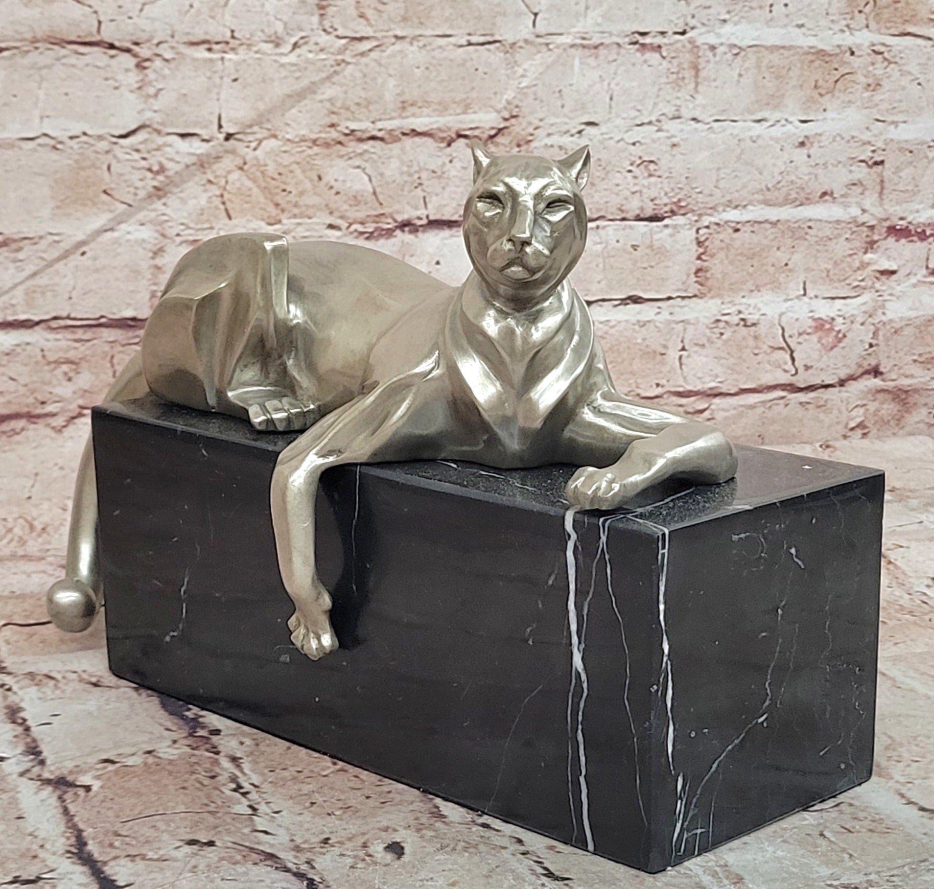 Bronze Abstract Panther Figurine Signed Juno Modern Art Sculpture Decor