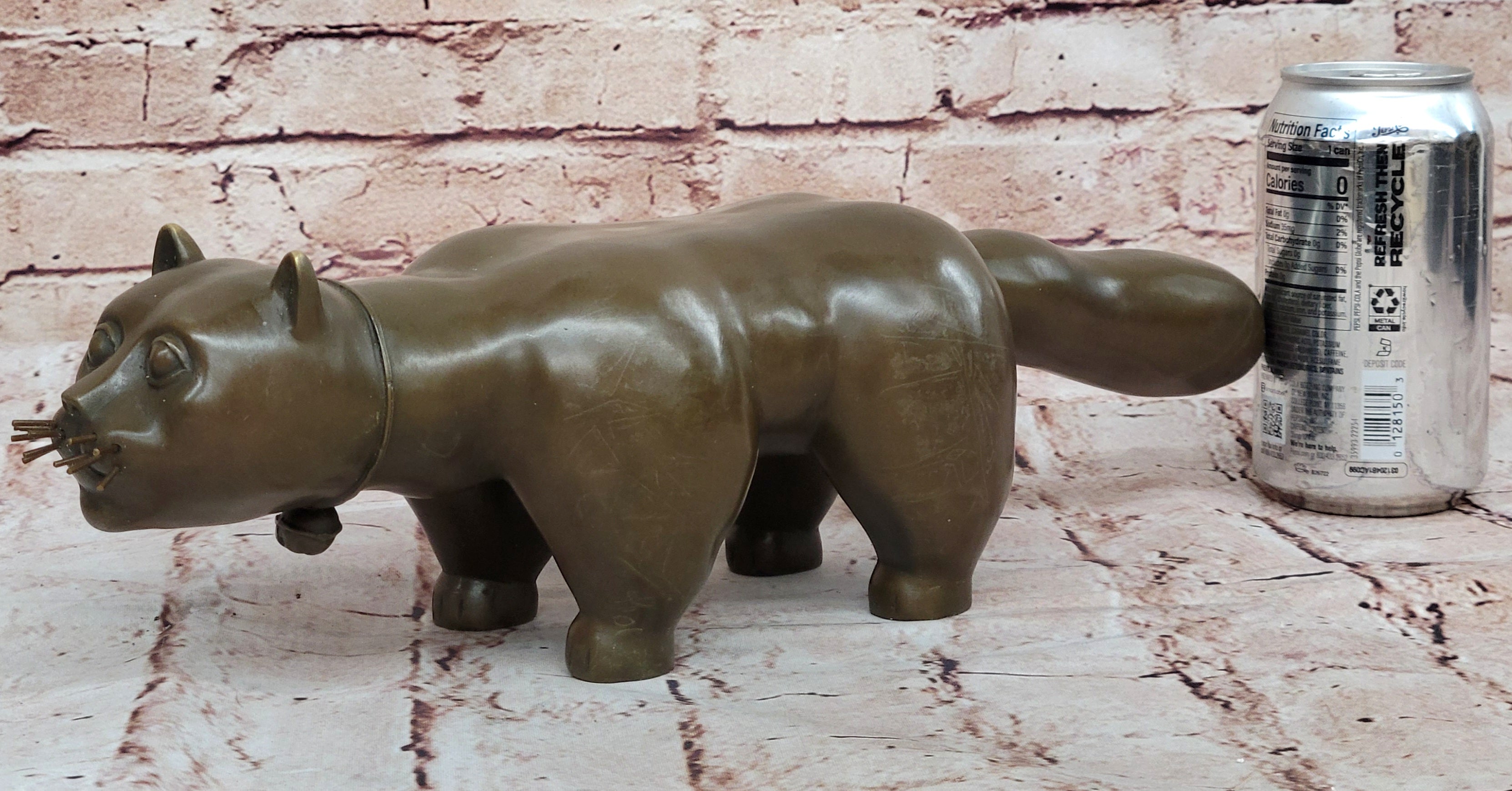 Abstract Modern Art Chubby Cat by Botero Bronze Sculpture Home Office Decor