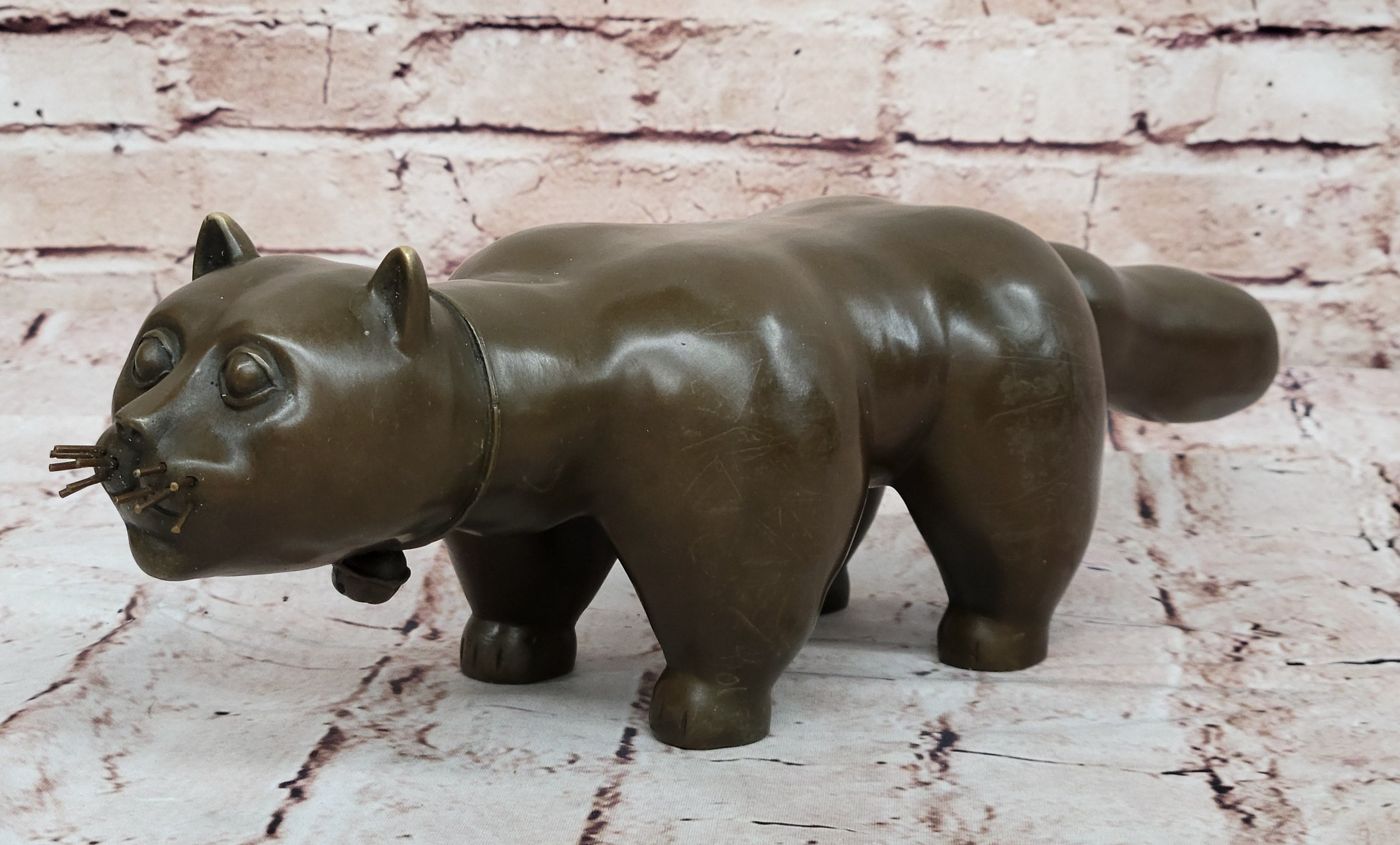 Abstract Modern Art Chubby Cat by Botero Bronze Sculpture Home Office Decor