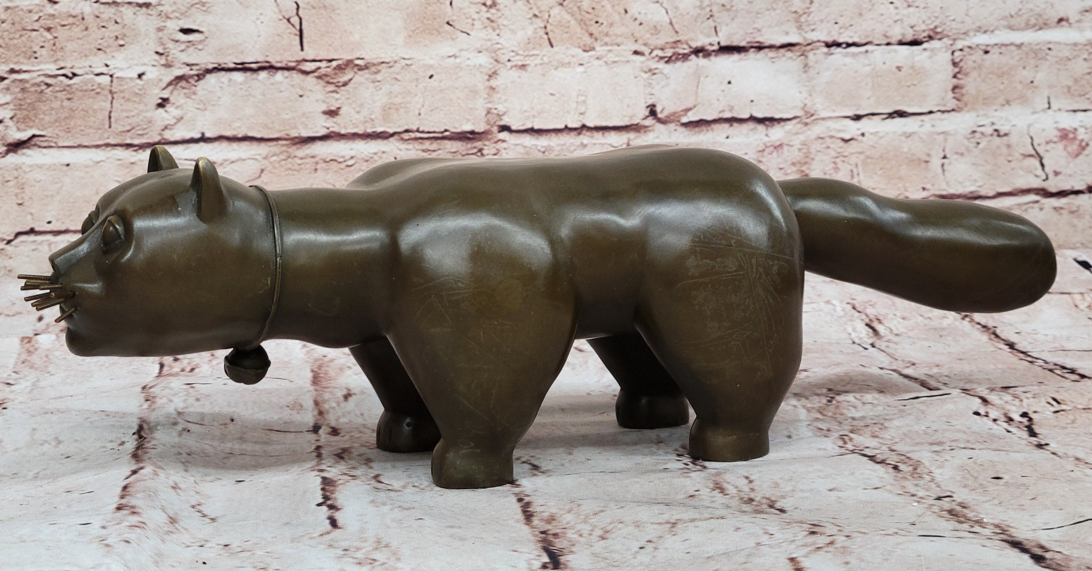 Abstract Modern Art Chubby Cat by Botero Bronze Sculpture Home Office Decor