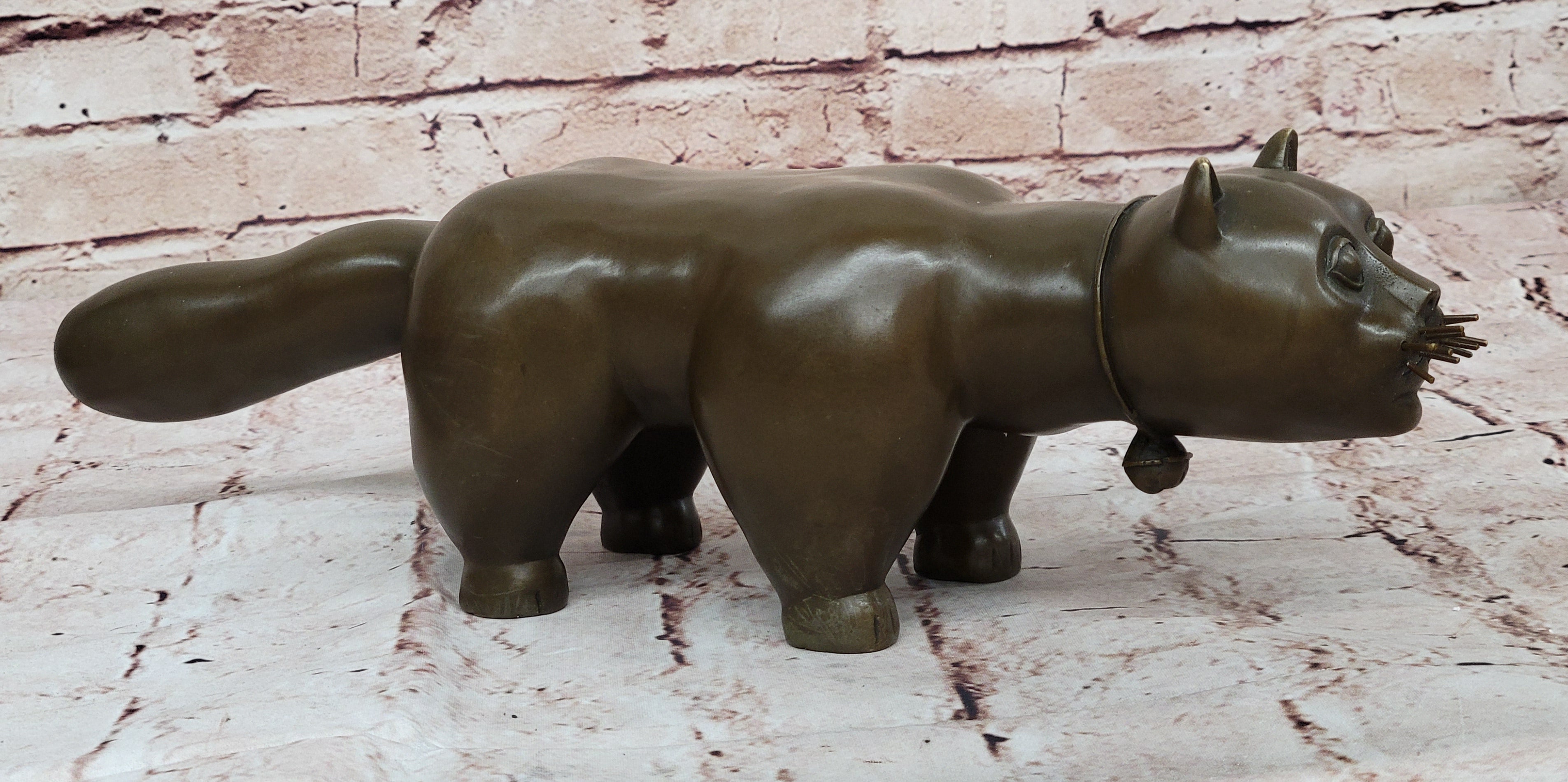 Abstract Modern Art Chubby Cat by Botero Bronze Sculpture Home Office Decor