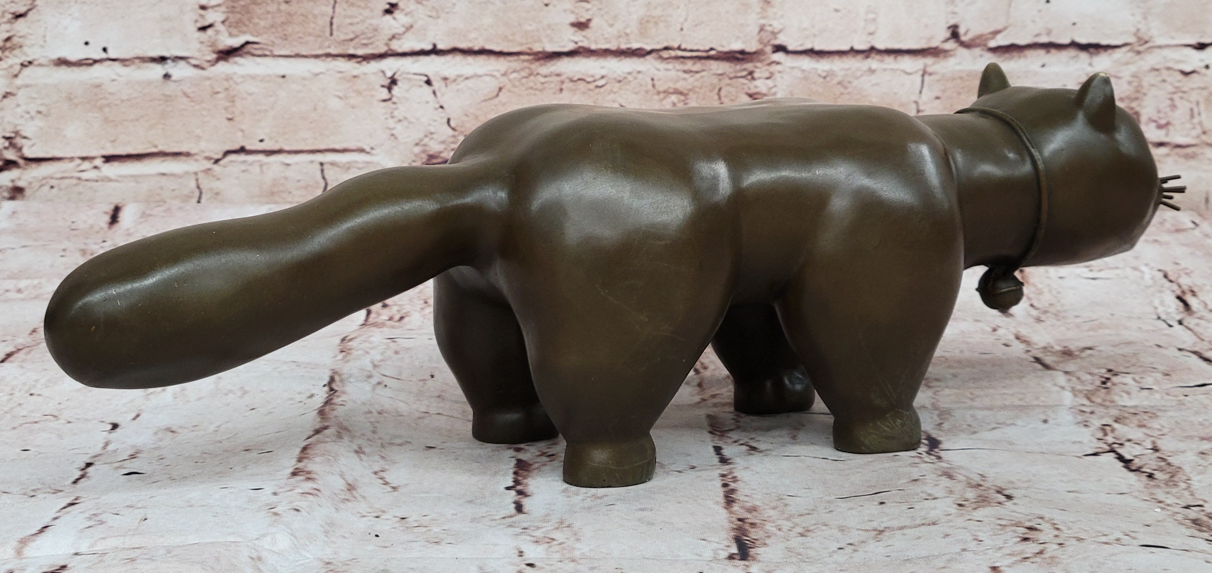 Abstract Modern Art Chubby Cat by Botero Bronze Sculpture Home Office Decor