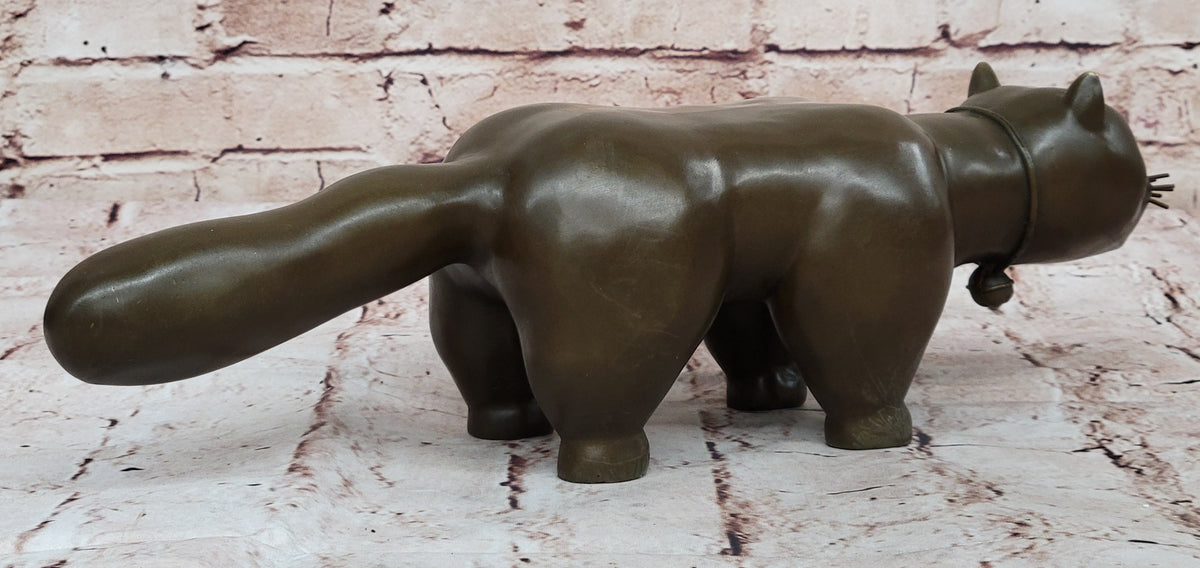 Abstract Modern Art Chubby Cat by Botero Bronze Sculpture Home Office Decor