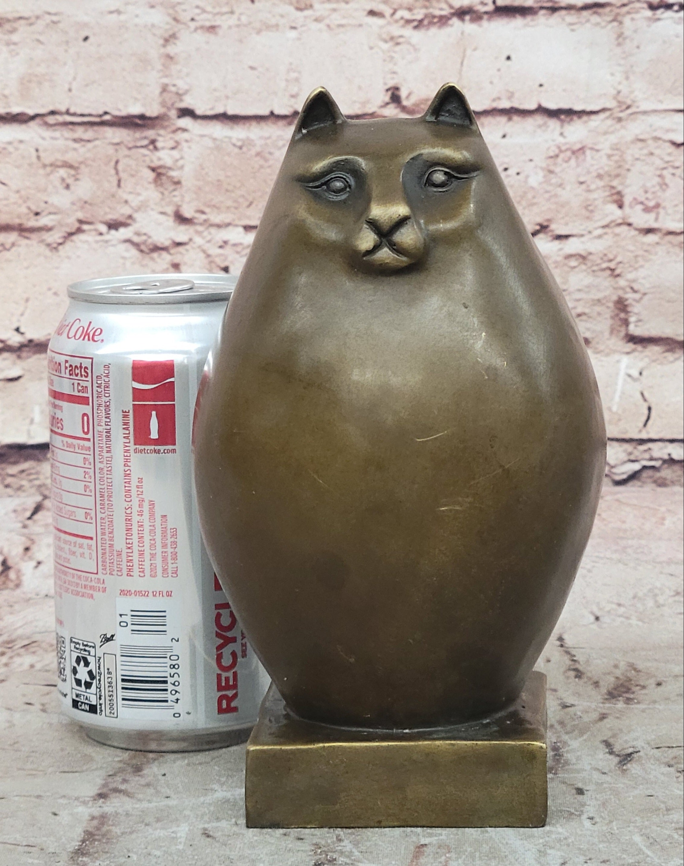 Bronze Sculpture Chubby Cat Signed Original Handcrafted Figurine Figure Statue