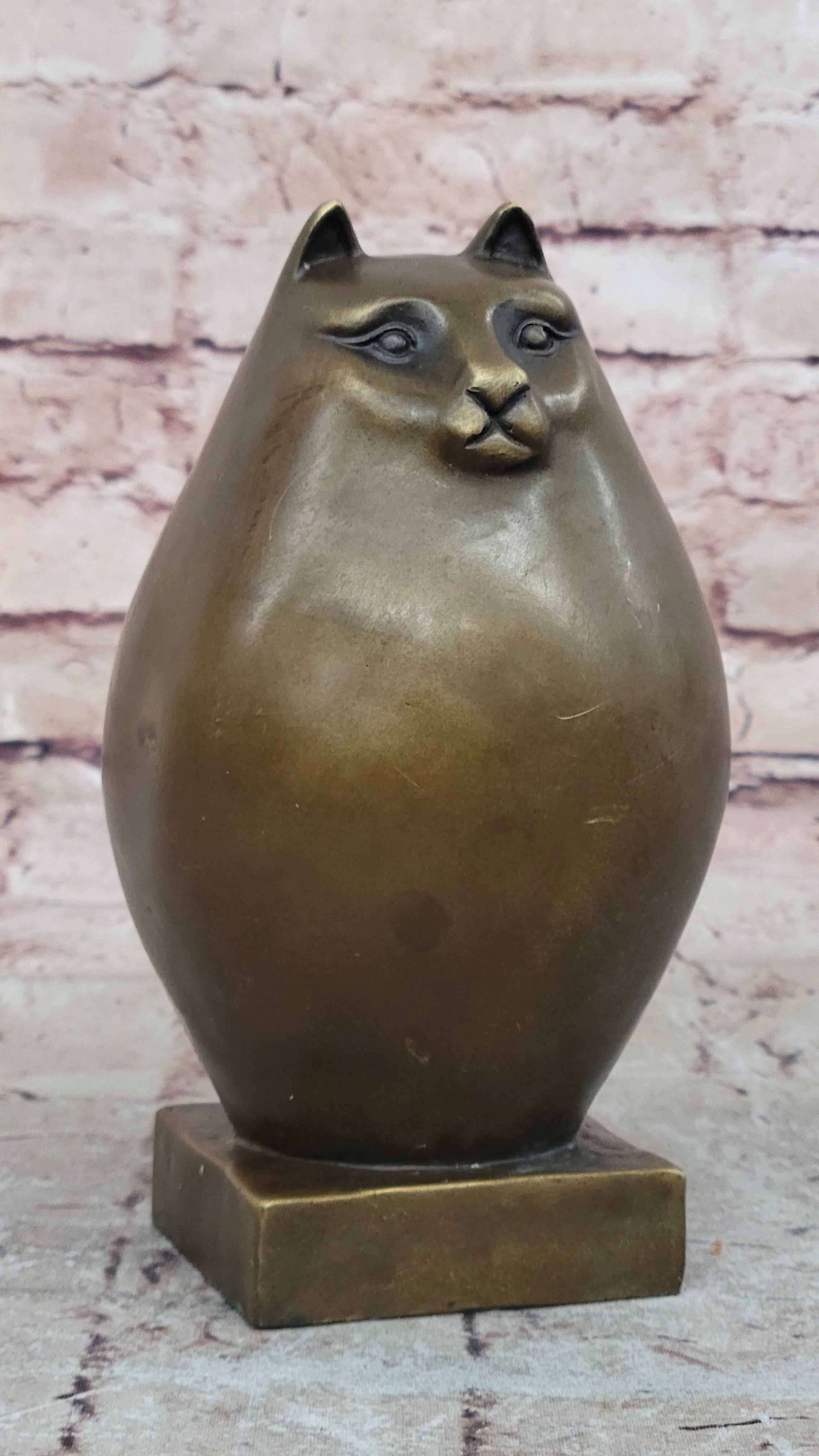 Bronze Sculpture Chubby Cat Signed Original Handcrafted Figurine Figure Statue
