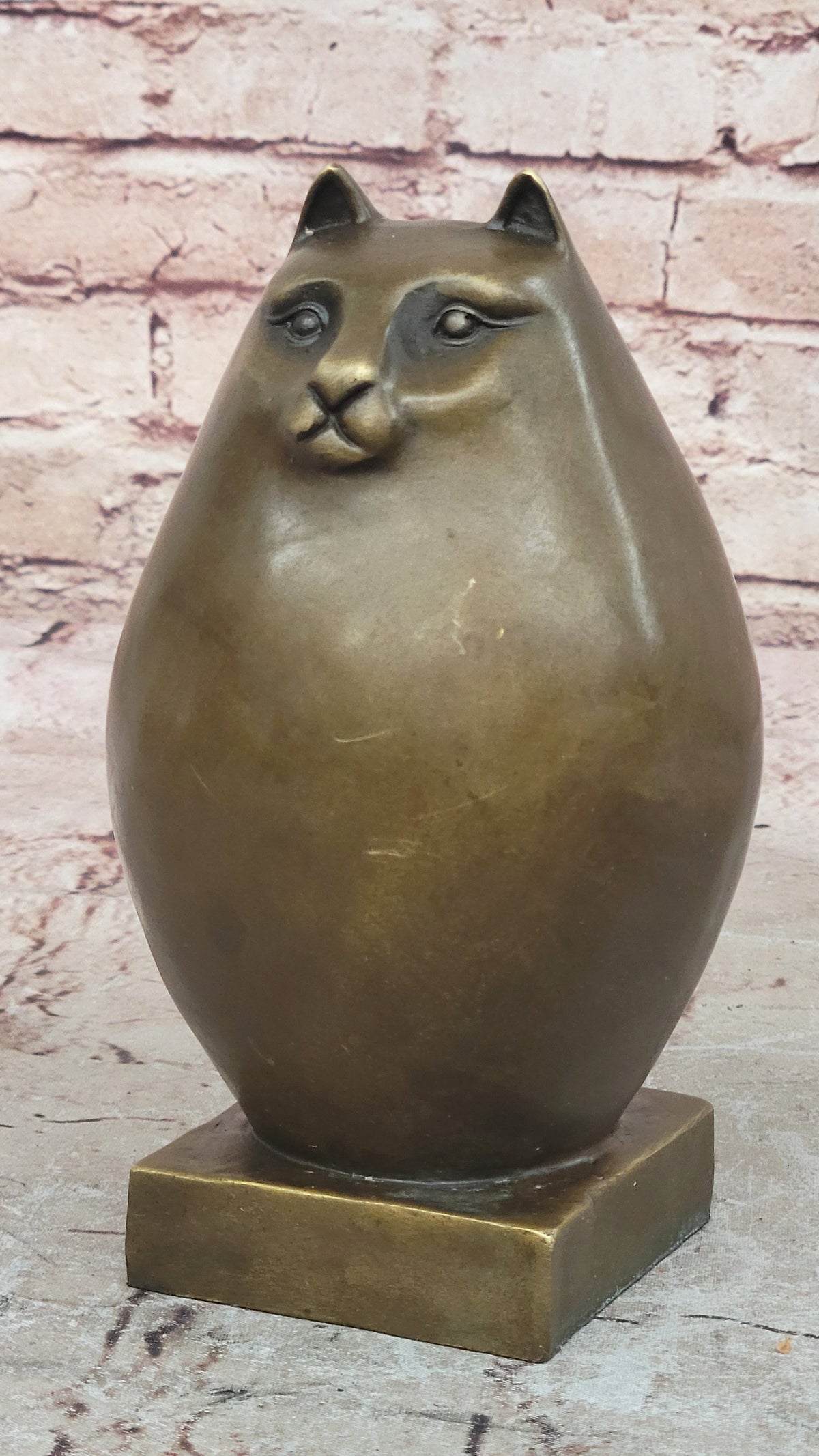 Bronze Sculpture Chubby Cat Signed Original Handcrafted Figurine Figure Statue