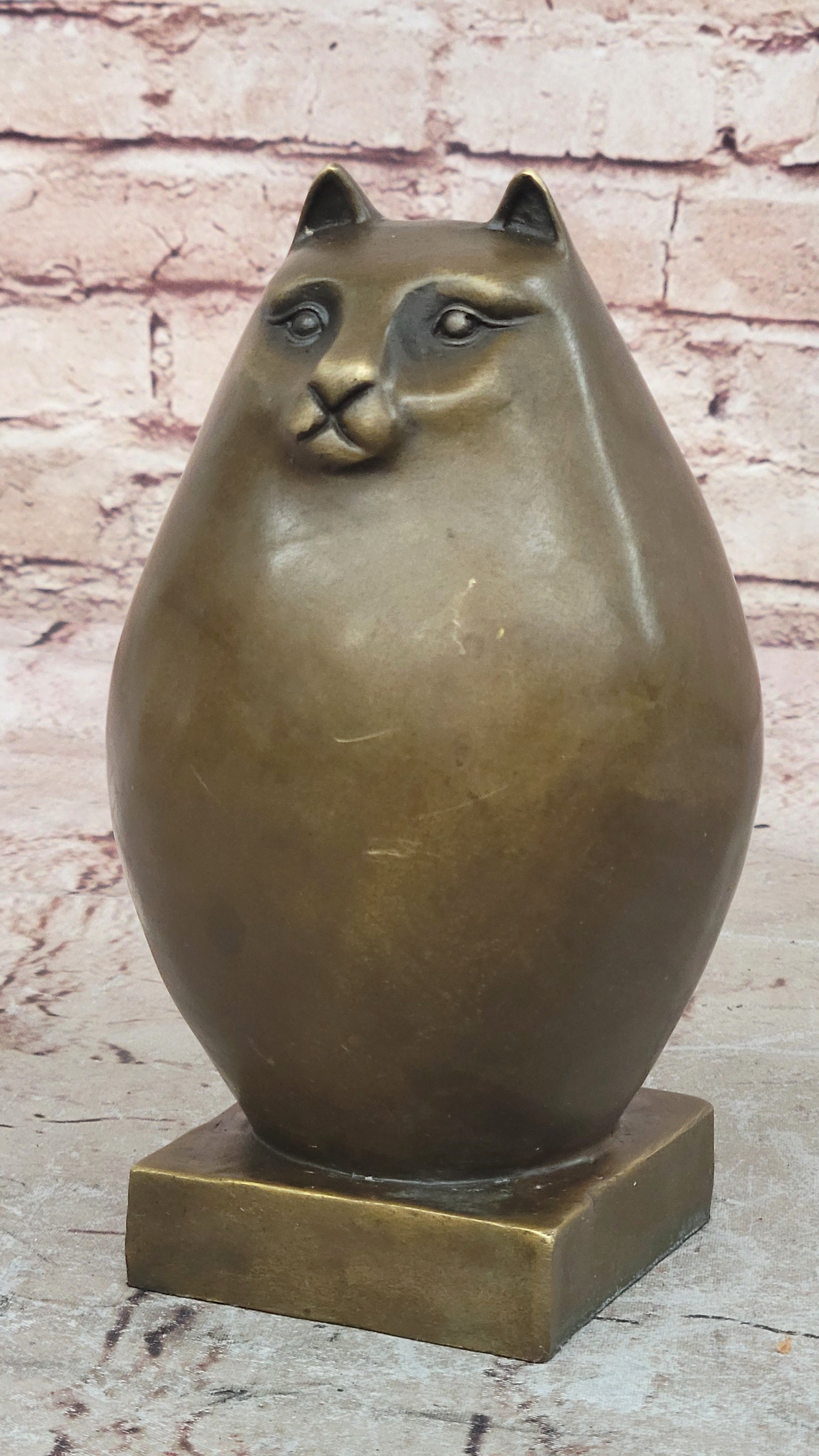 Bronze Sculpture Chubby Cat Signed Original Handcrafted Figurine Figure Statue